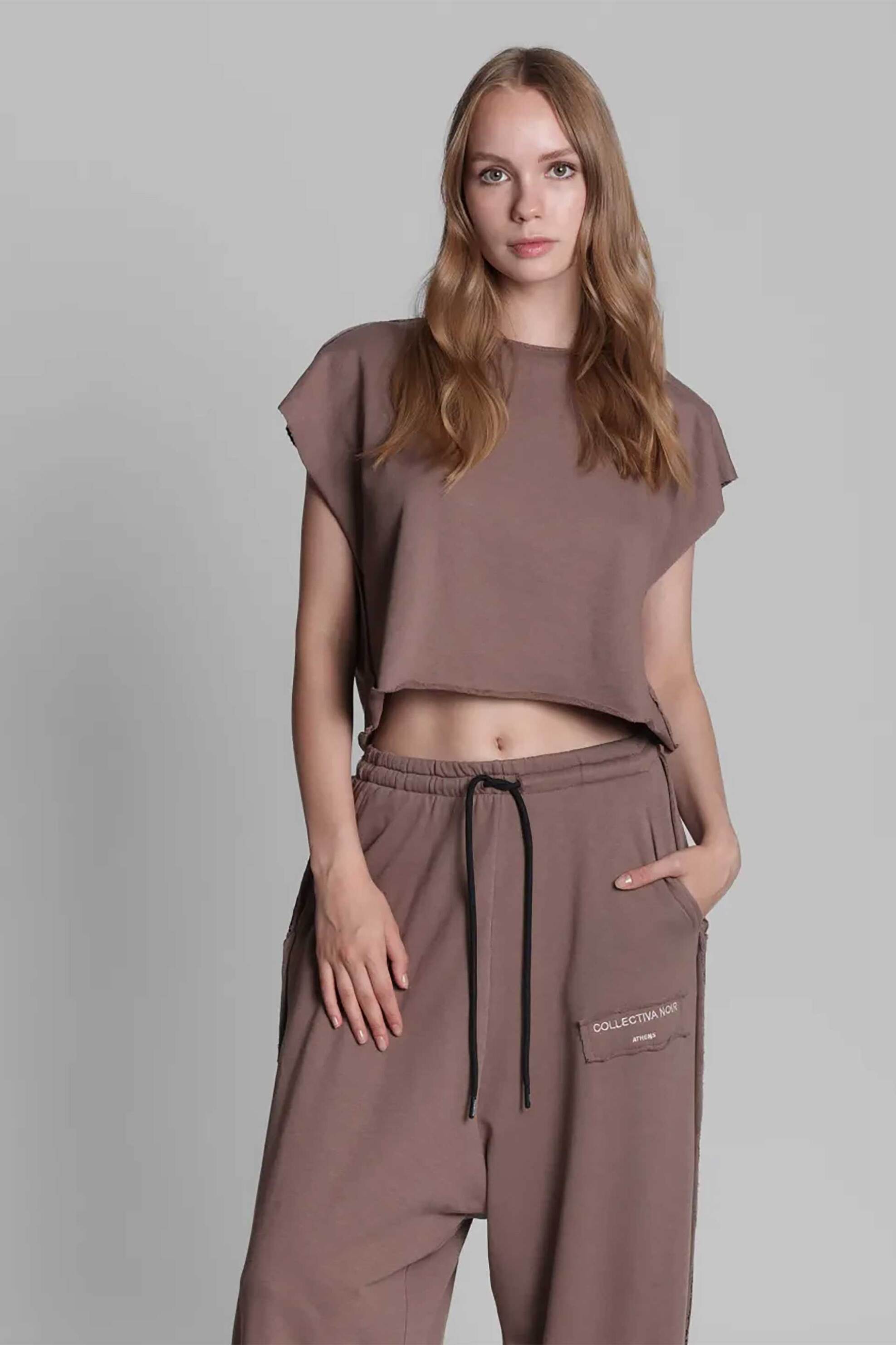 Collectiva Noir γυναικείο crop top "Adelina" - CN140F12FUT Καφέ