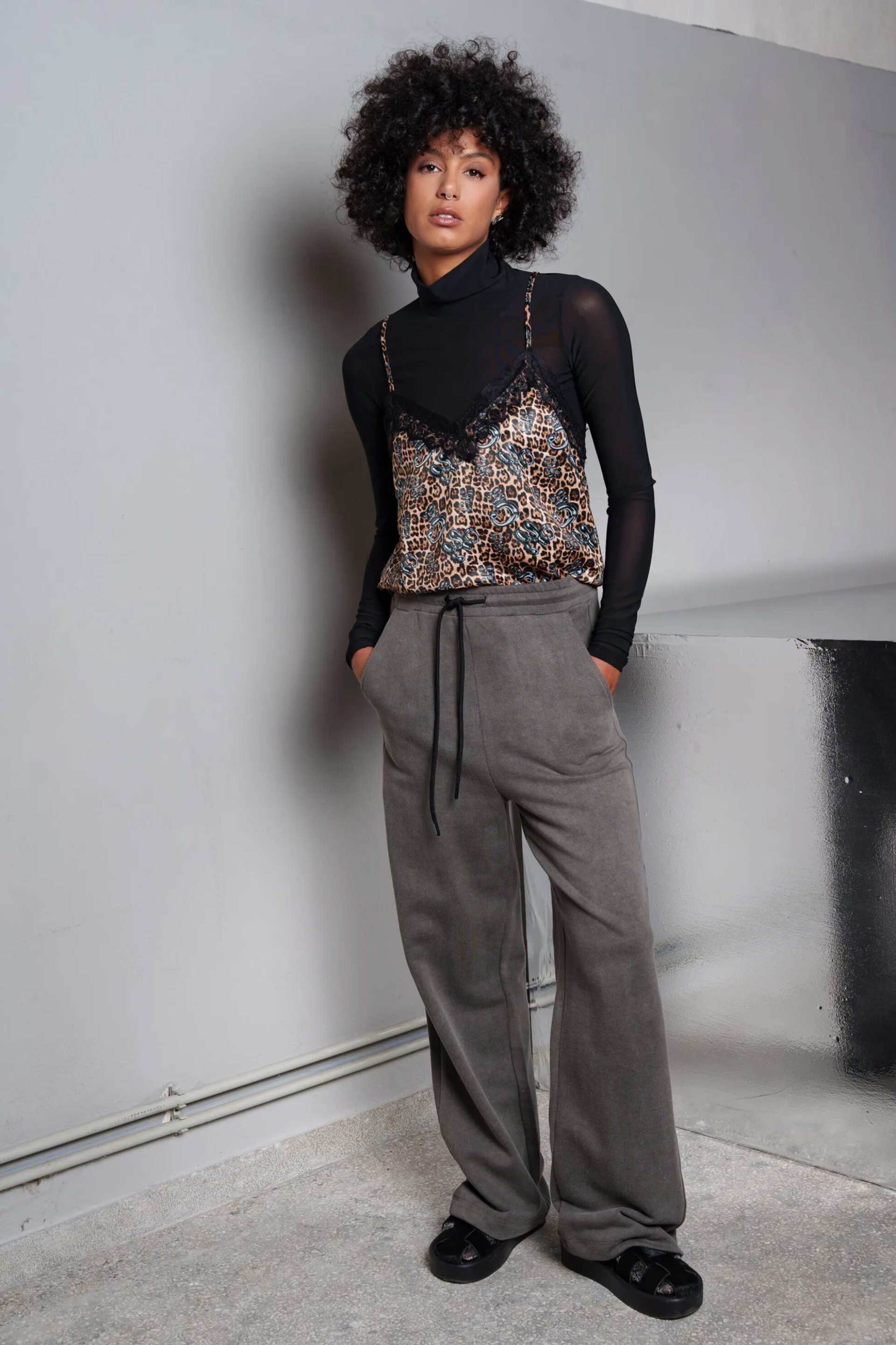 COLLECTIVA NOIR Collectiva Noir γυναικείο παντελόνι βαμβακερό με ελαστική μέση "Greta" - CN141A11FDV Γκρι