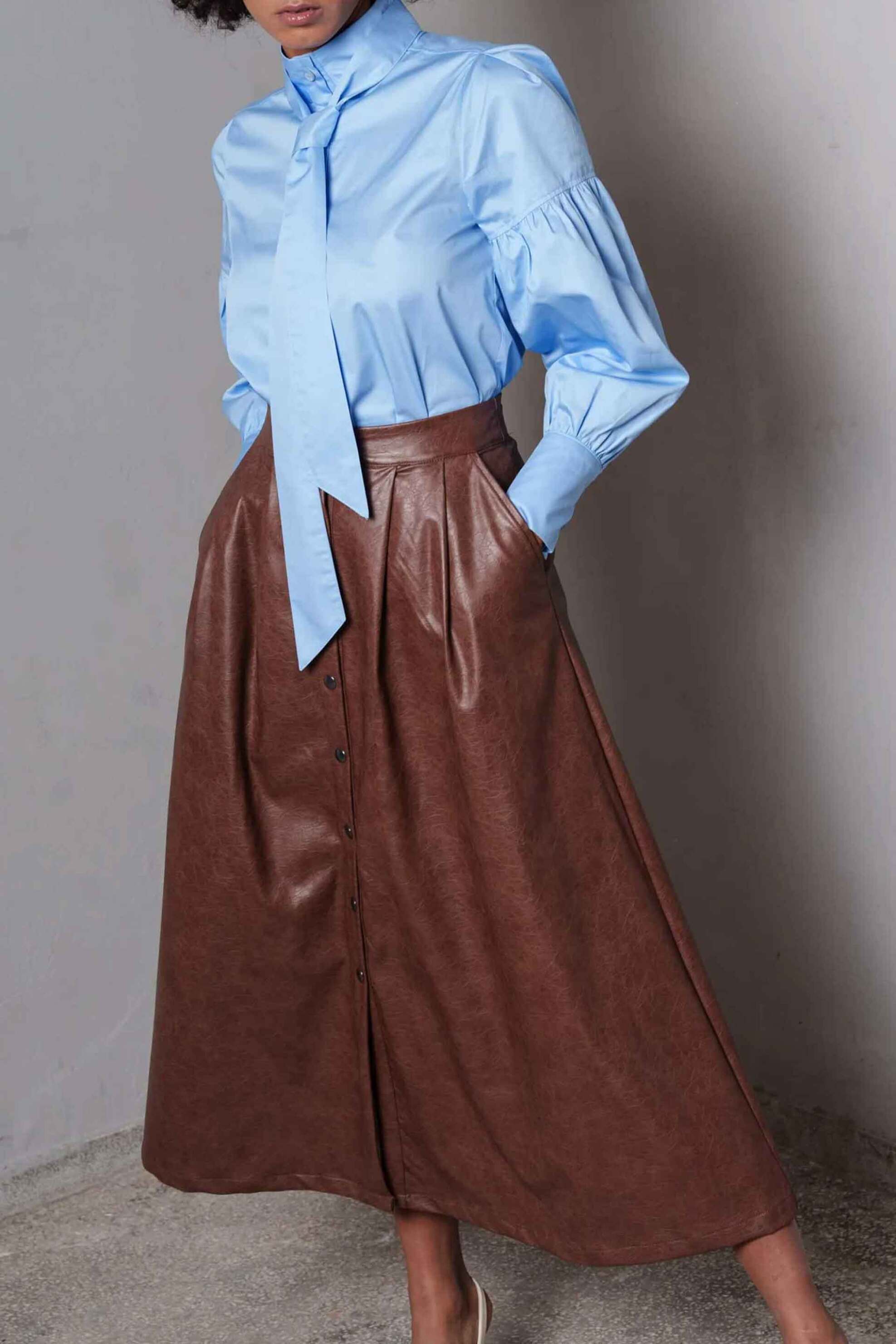 Collectiva Noir γυναικεία maxi φούστα faux δέρμα "Eliza" - CN141H09LEA Καφέ φωτογραφία