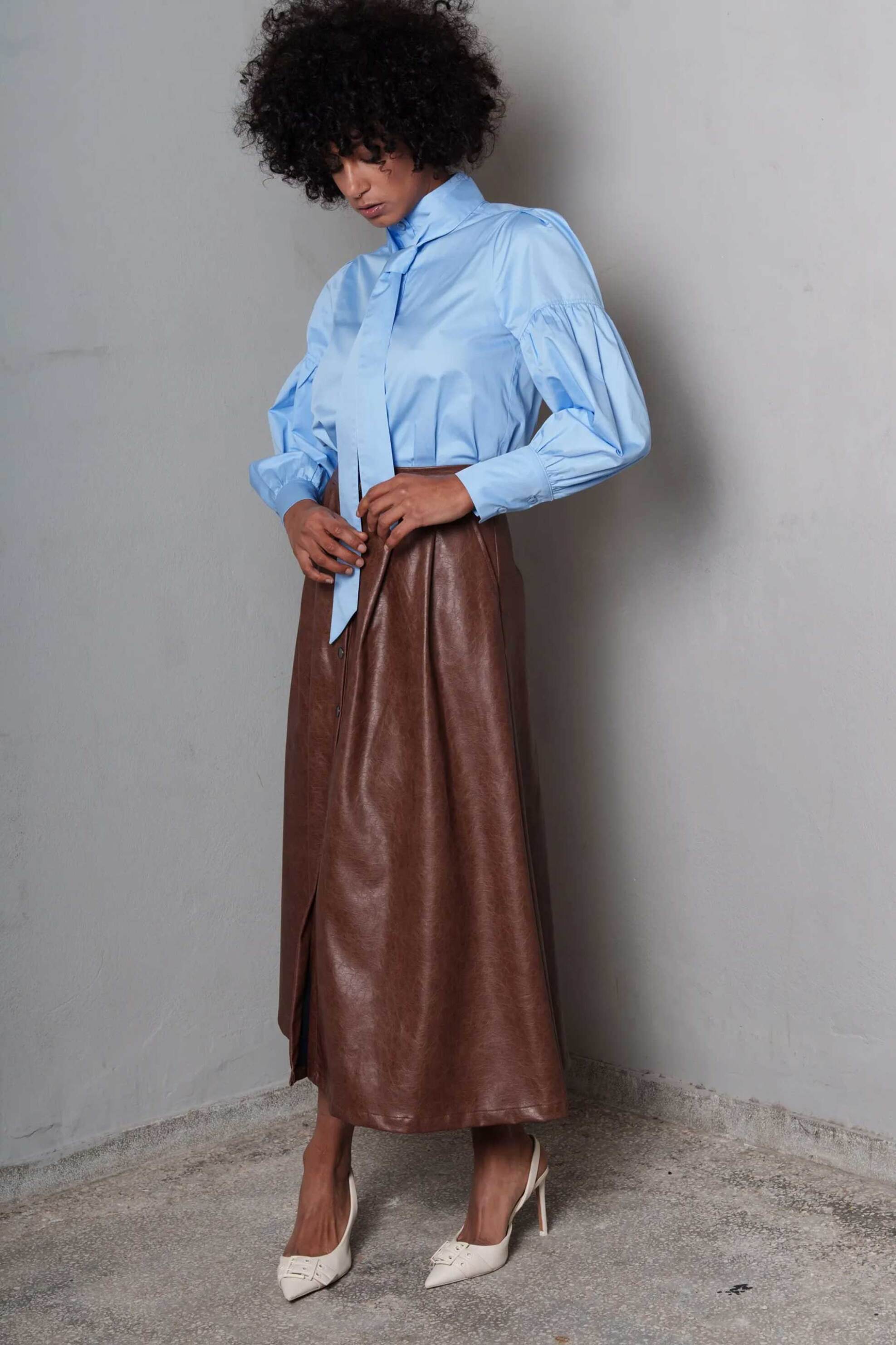 Collectiva Noir γυναικεία maxi φούστα faux δέρμα "Eliza" - CN141H09LEA Καφέ φωτογραφία