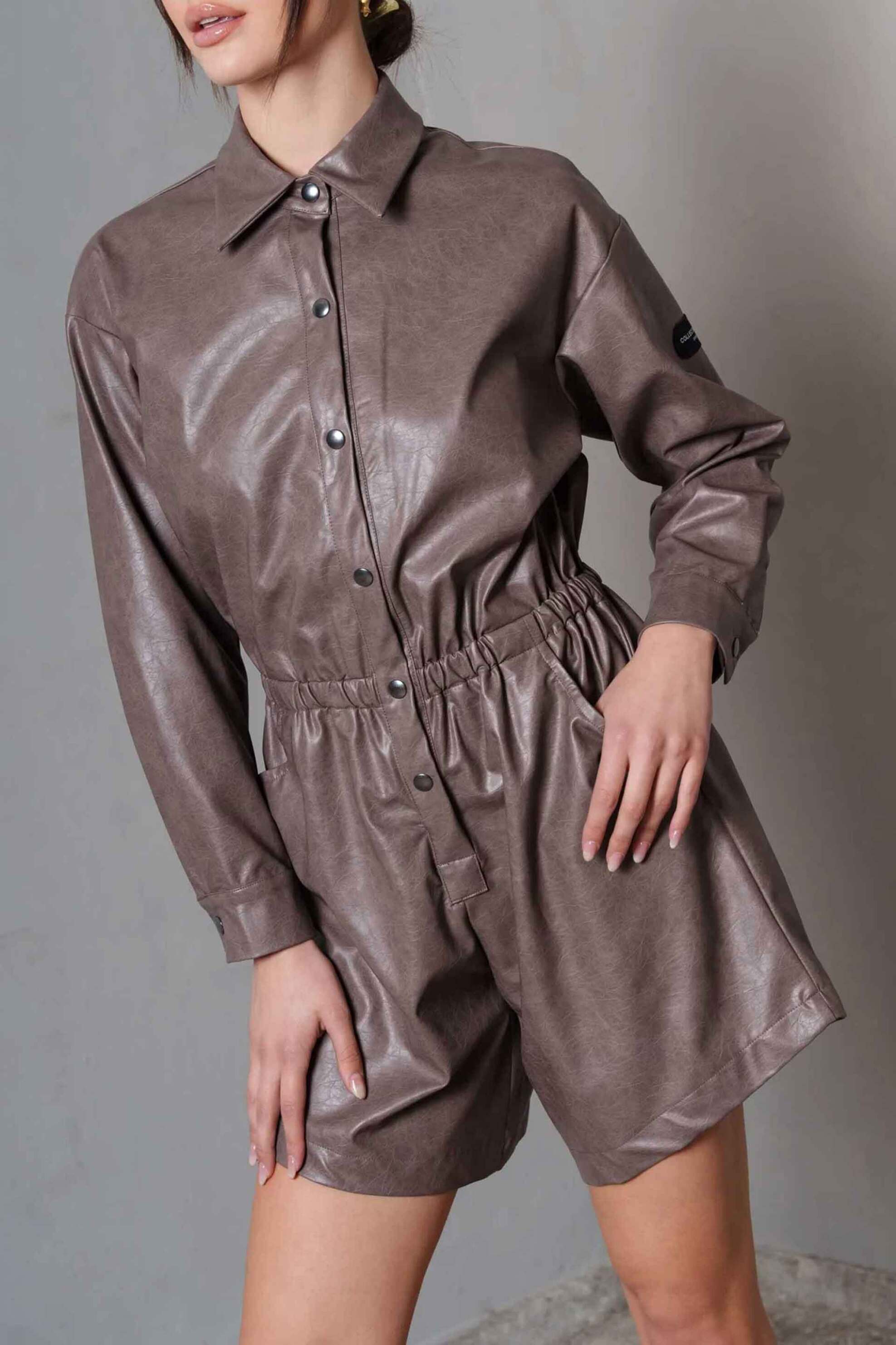 Collectiva Noir γυναικεία oλόσωμη φόρμα faux δέρμα "Morelia" - CN141H11LEA Γκρι φωτογραφία