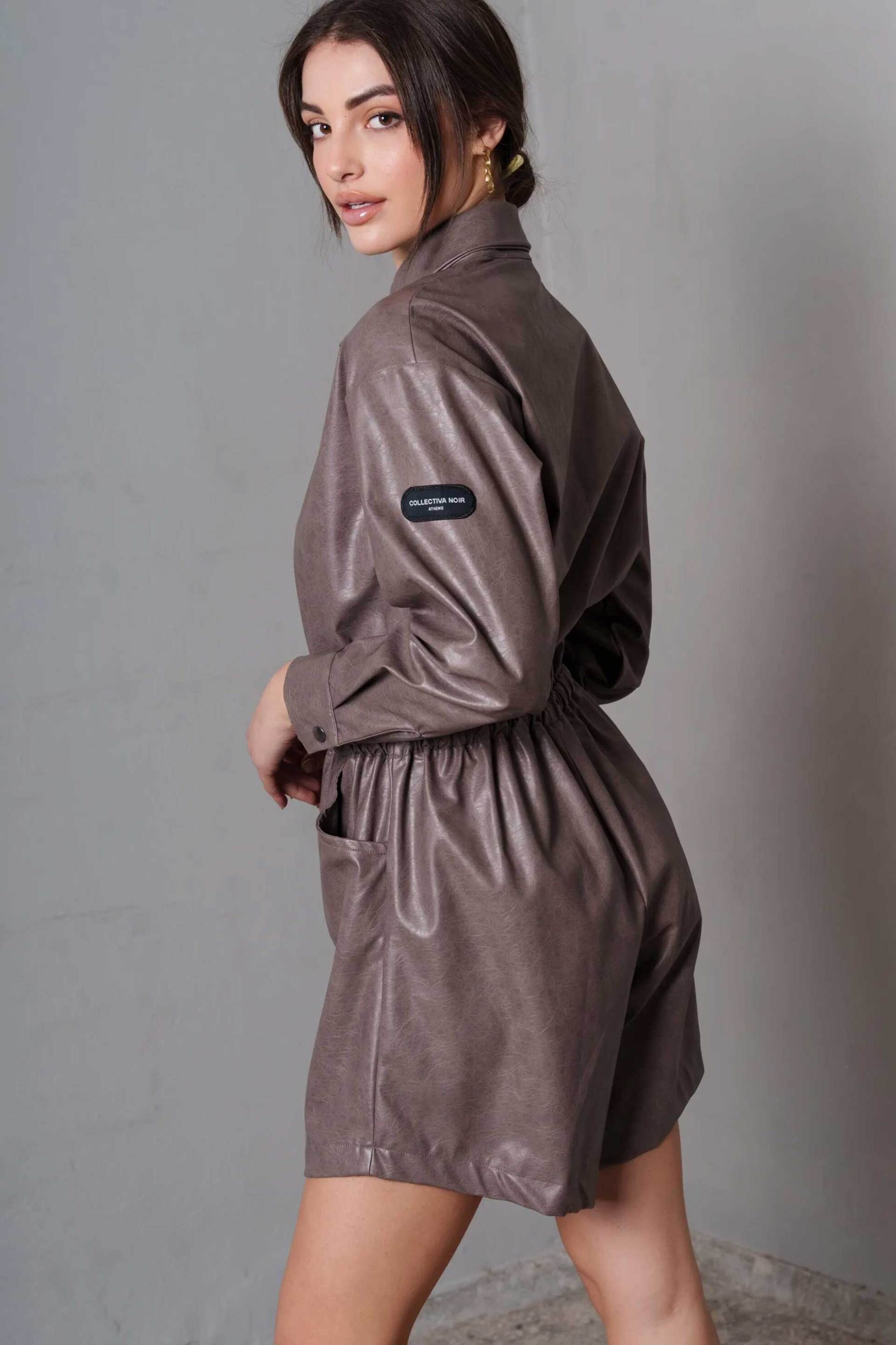 Collectiva Noir γυναικεία oλόσωμη φόρμα faux δέρμα "Morelia" - CN141H11LEA Γκρι φωτογραφία