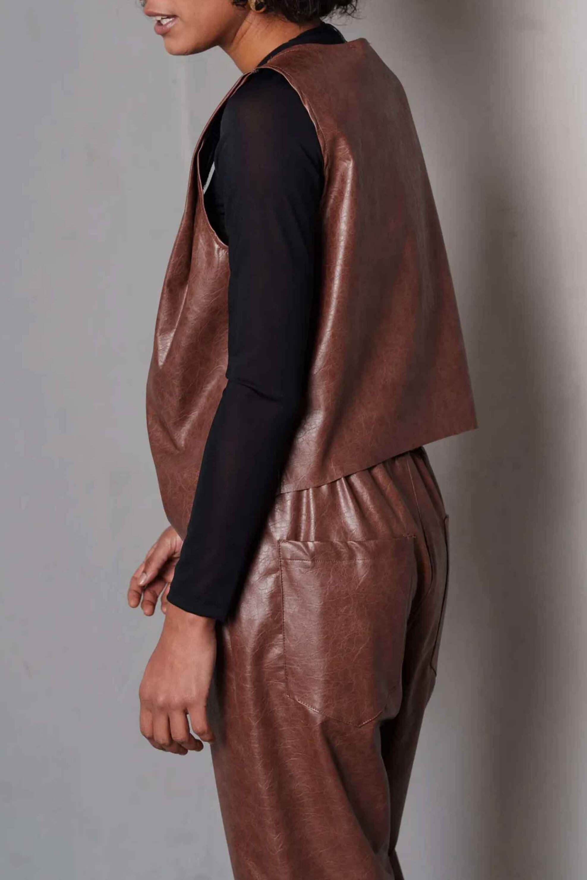 Collectiva Noir γυναικείο παντελόνι faux δέρμα "Charlot" - CN141H14LEA Καφέ φωτογραφία