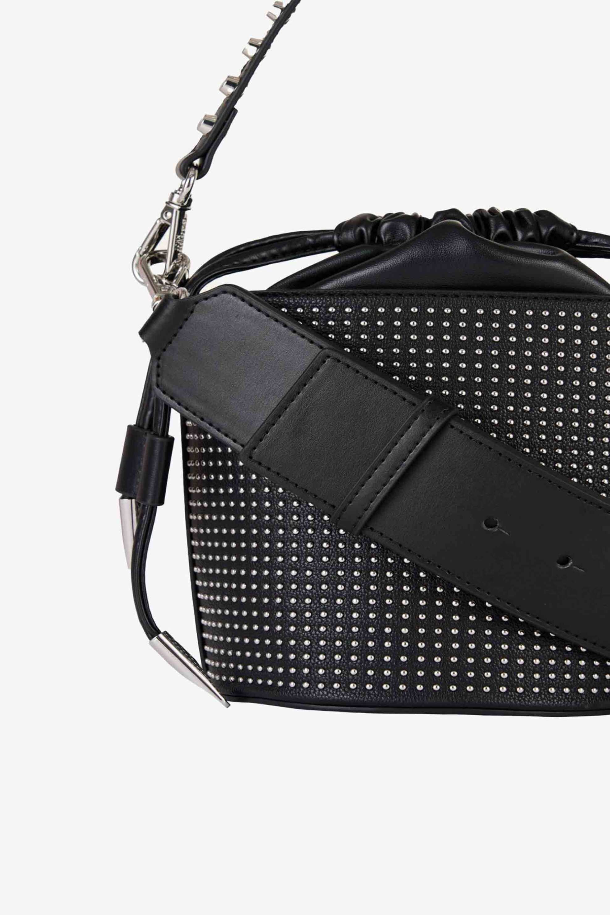 John Richmond γυναικεία δερμάτινη τσάντα bucket με strass "Gelok" - RWA24022BO Μαύρο φωτογραφία