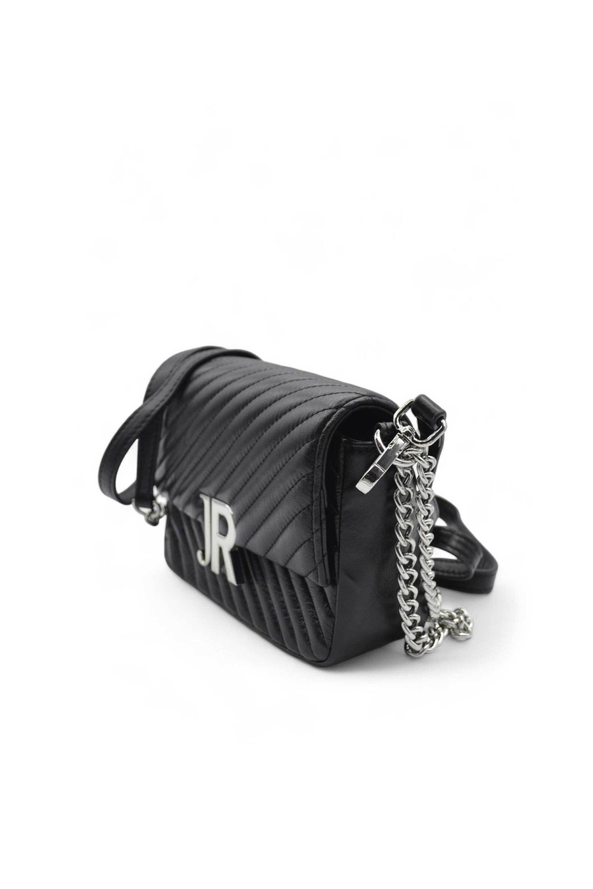 John Richmond γυναικεία δερμάτινη τσάντα ώμου καπιτονέ με μεταλλικό monogram "Nerius" - RWA24062BO Μαύρο φωτογραφία