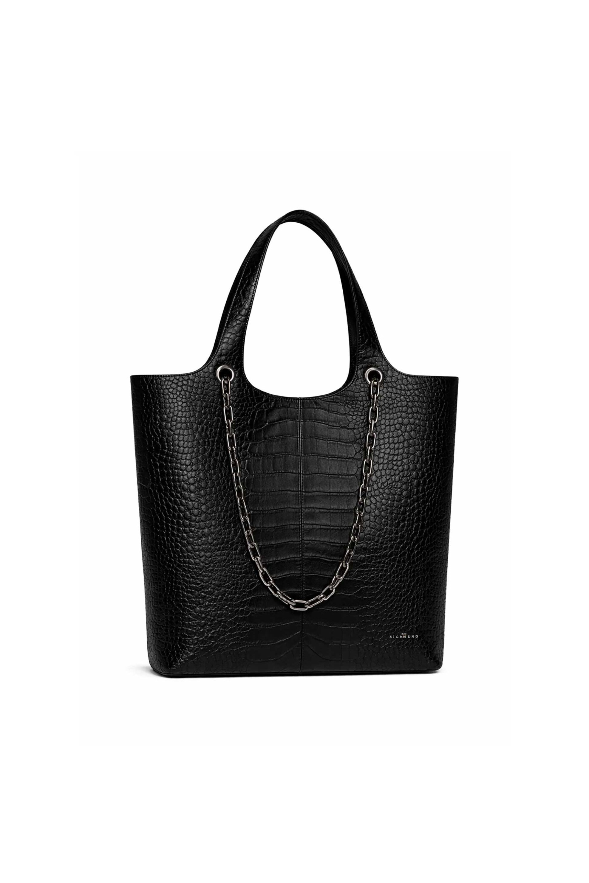 JOHN RICHMOND John Richmond γυναικεία δερμάτινη τσάντα tote με croco pattern και διακοσμητική αλυσίδα "Raipati" - RWP26219BO Μαύρο