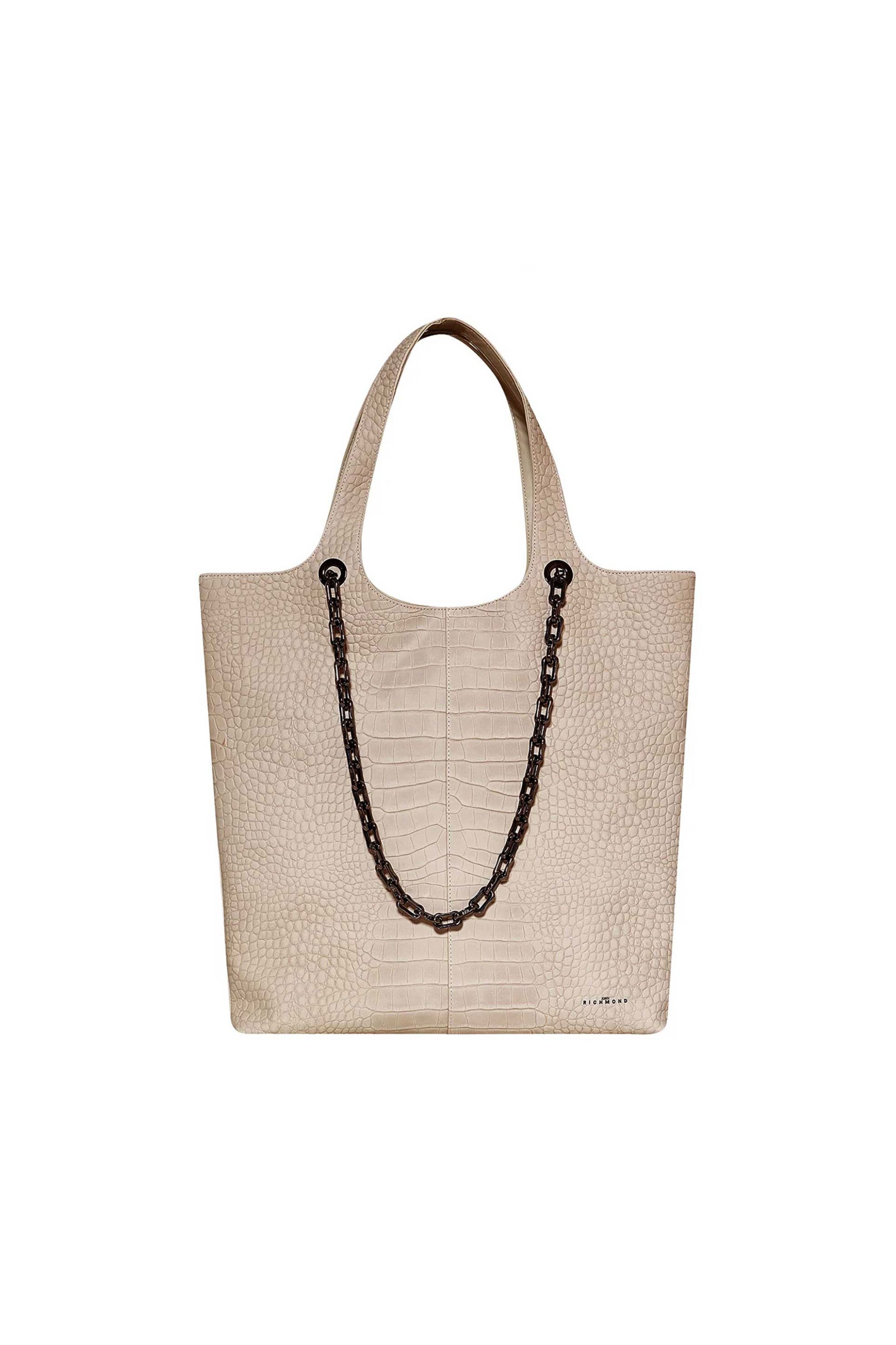 JOHN RICHMOND John Richmond γυναικεία δερμάτινη τσάντα tote με croco pattern και διακοσμητική αλυσίδα "Raipati" - RWP26219BO Μπεζ