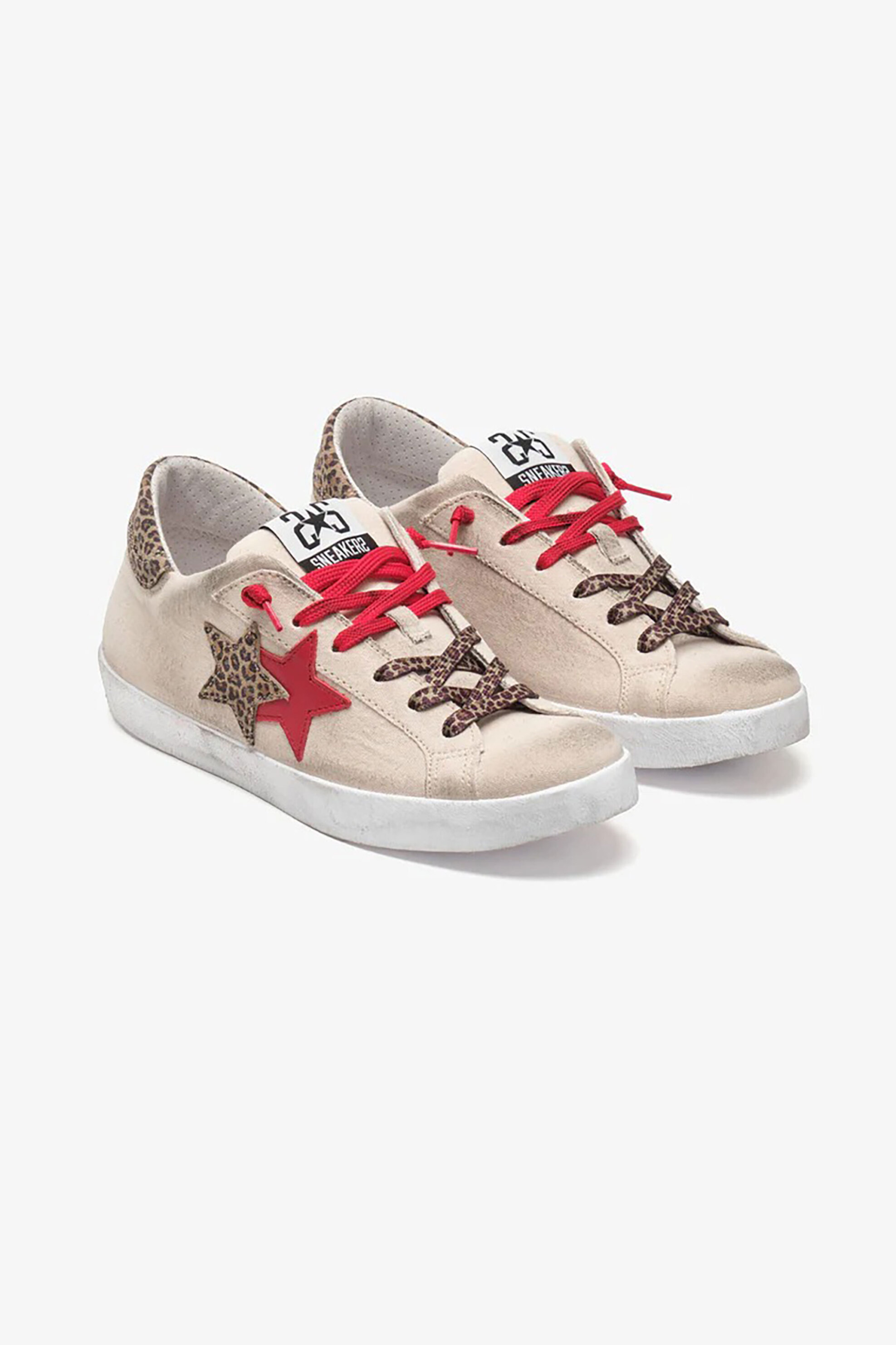 2 Star γυναικεία sneakers με leopard λεπτομέρειες "Prime Star" - 2S4602_407 Μπεζ φωτογραφία