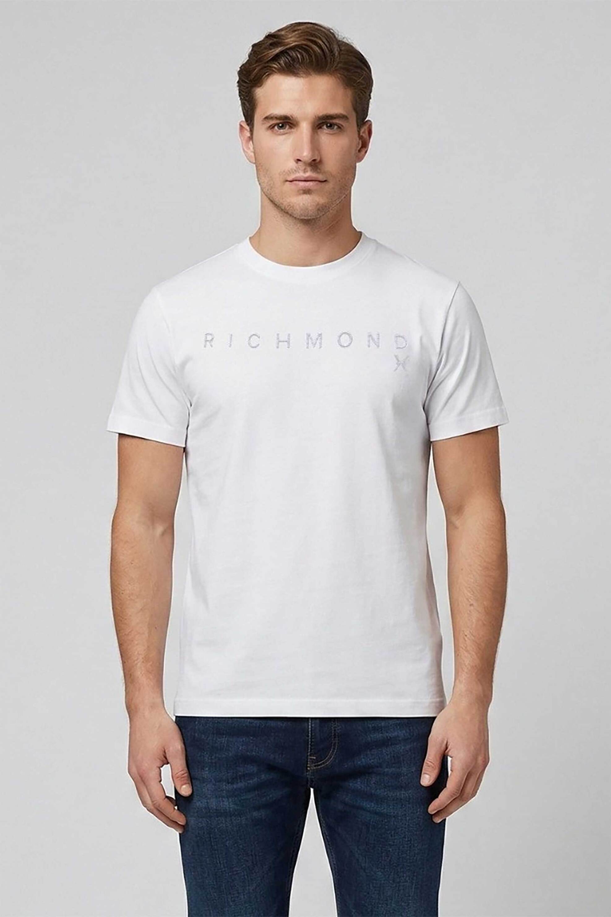 John Richmond ανδρικό T-shirt με κεντημένο λογότυπο "Silkom" - UMP26018TS Λευκό