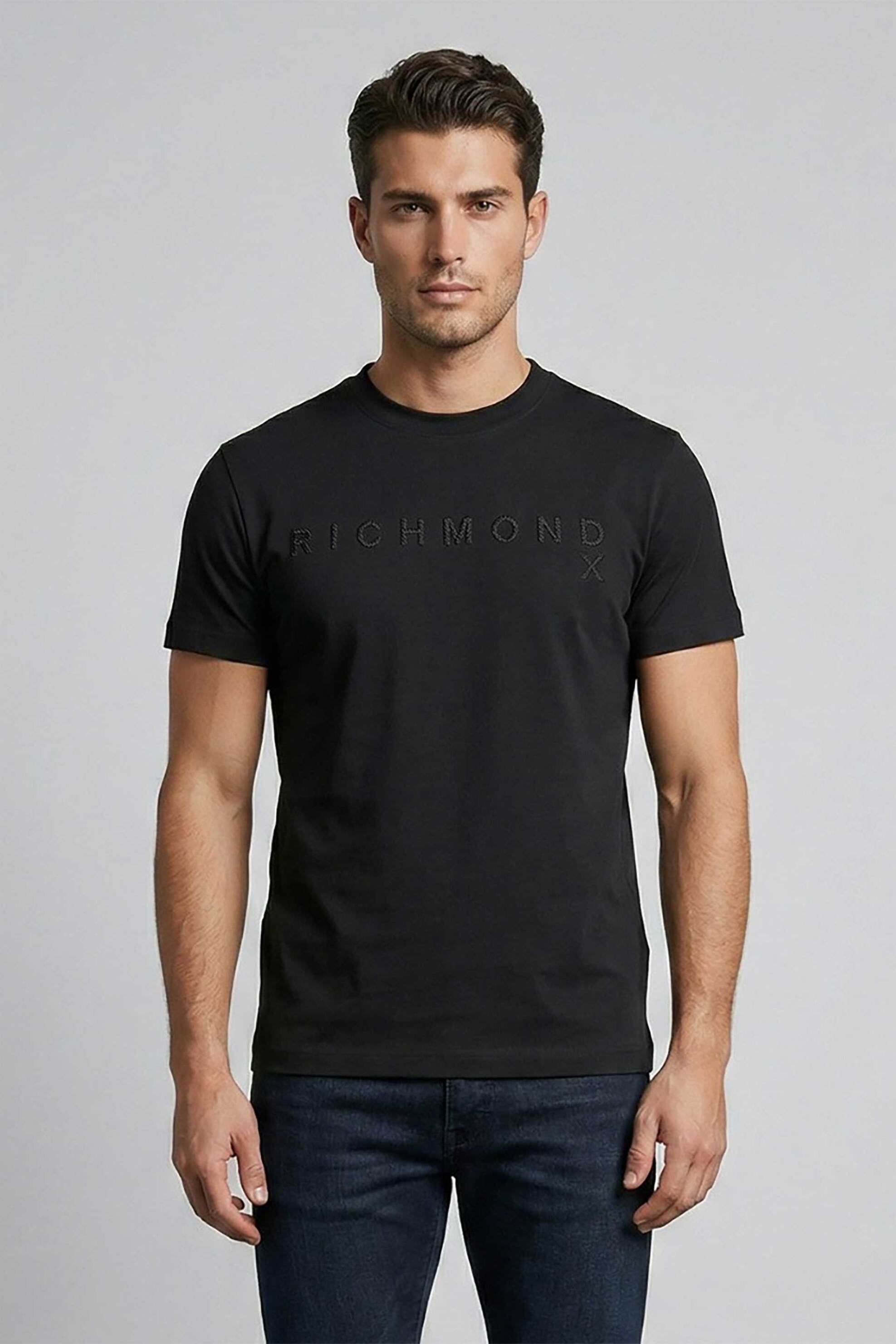 John Richmond ανδρικό T-shirt με κεντημένο λογότυπο "Silkom" - UMP26018TS Μαύρο