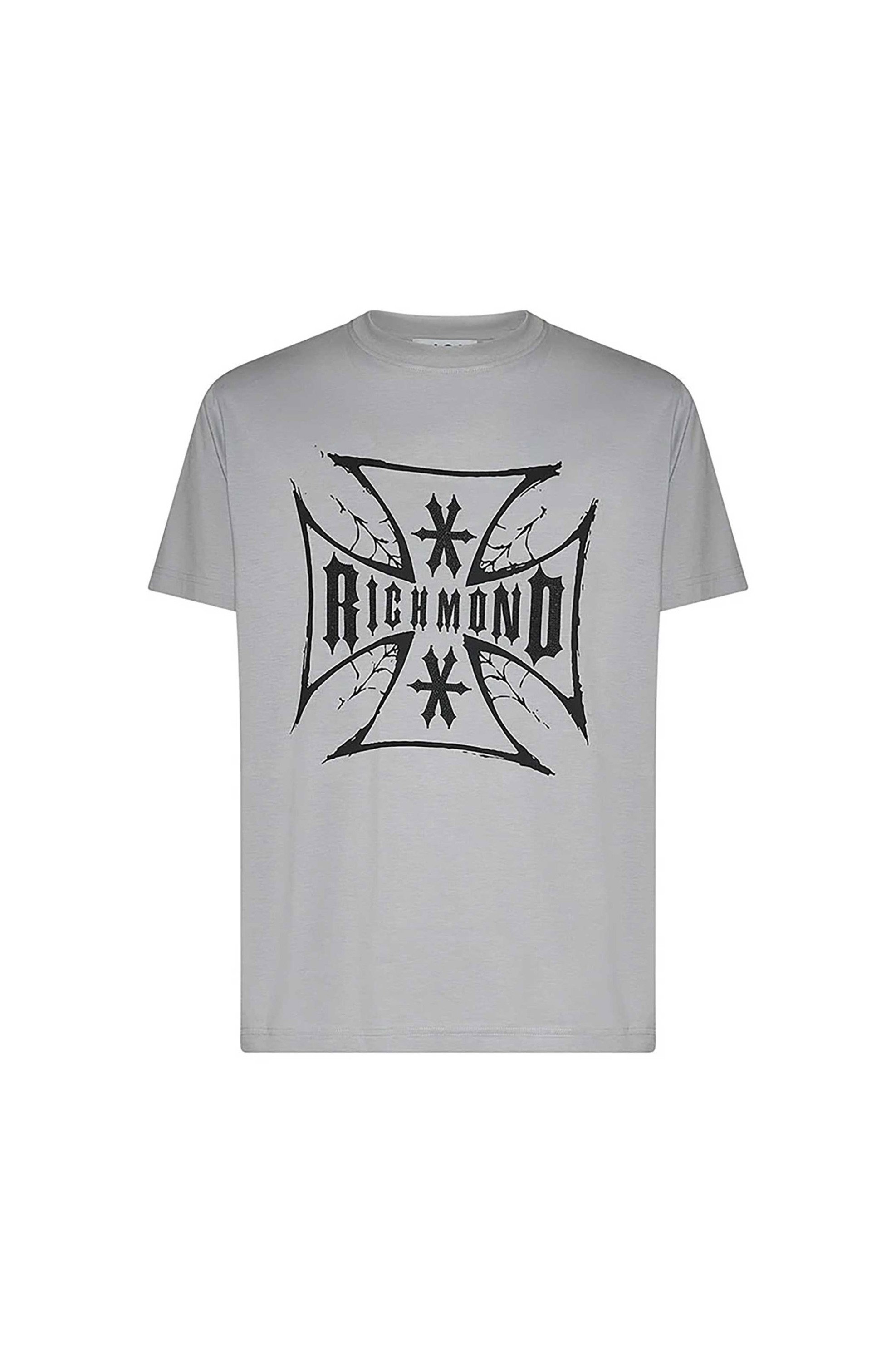 John Richmond ανδρικό T-shirt με iconic graphic logo print "Boloko" - UMP26200TS Γκρι Ανοιχτό