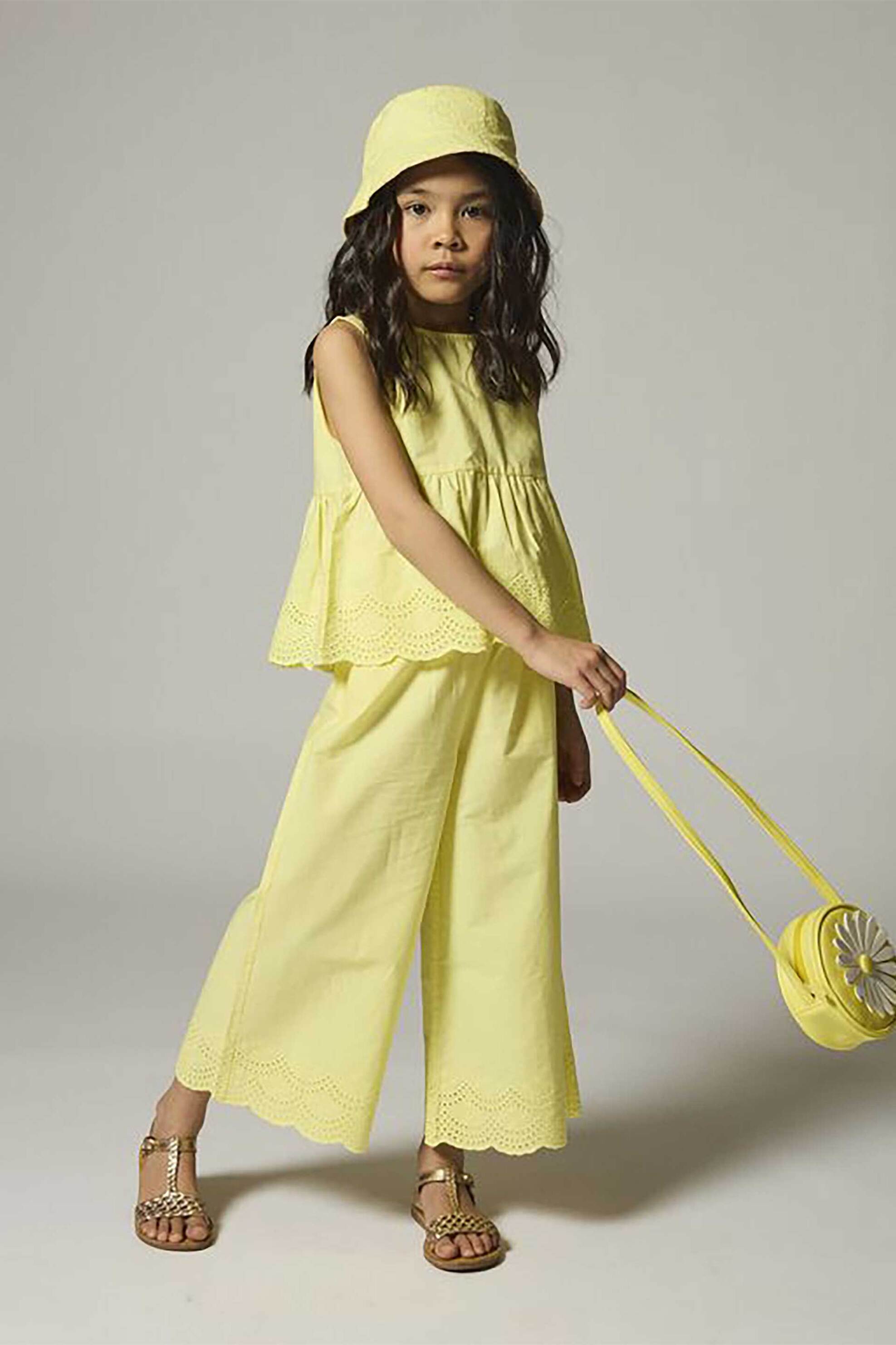 DPAM DPAM παιδική παντελόνα για κορίτσια "Yellow Embroidery" - 360768 Κίτρινο