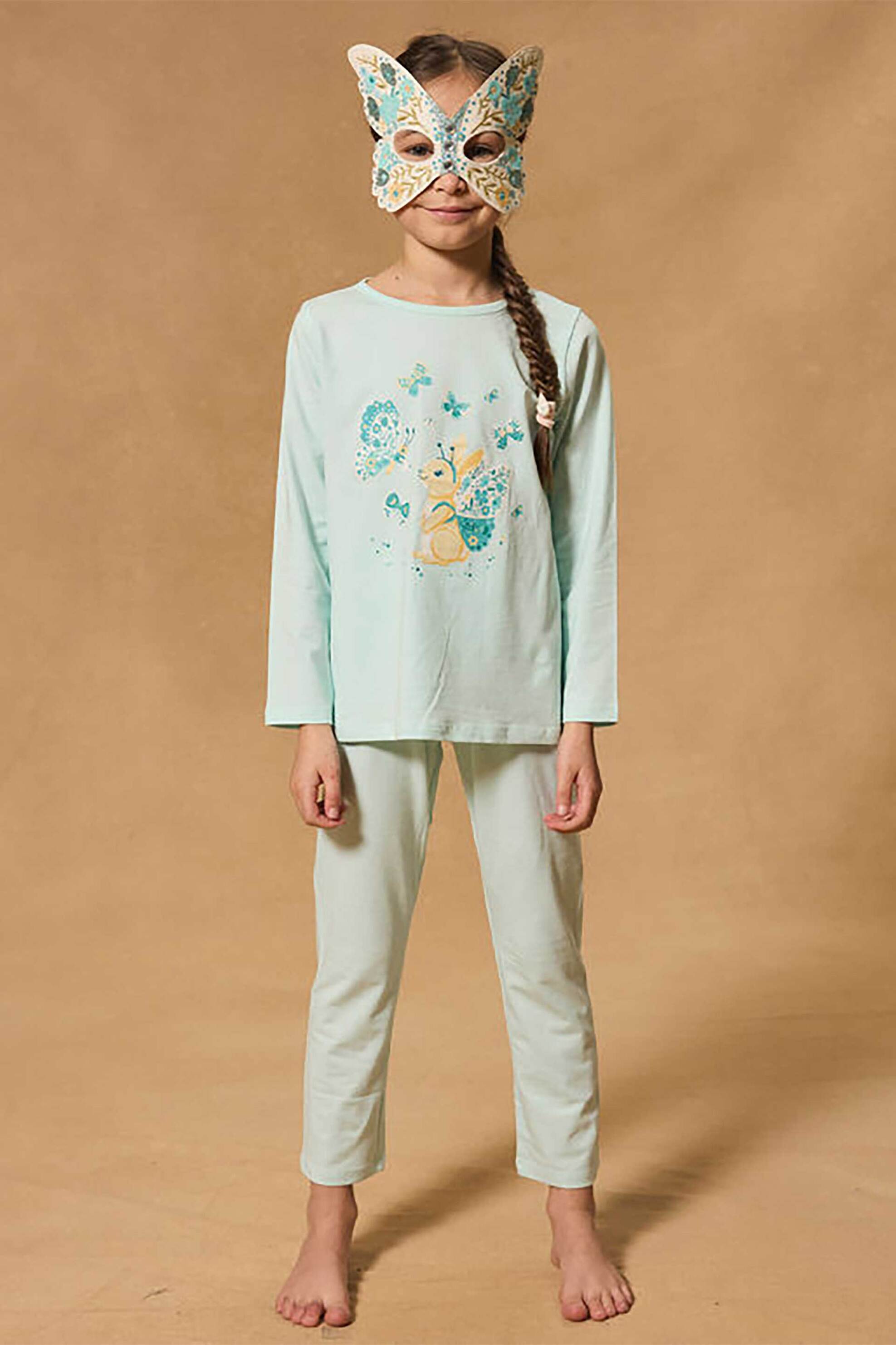 DPAM DPAM σετ παιδικές πιτζάμες για κορίτσια "Turquoise Butterfly" - 361765 Βεραμάν Ανοιχτό