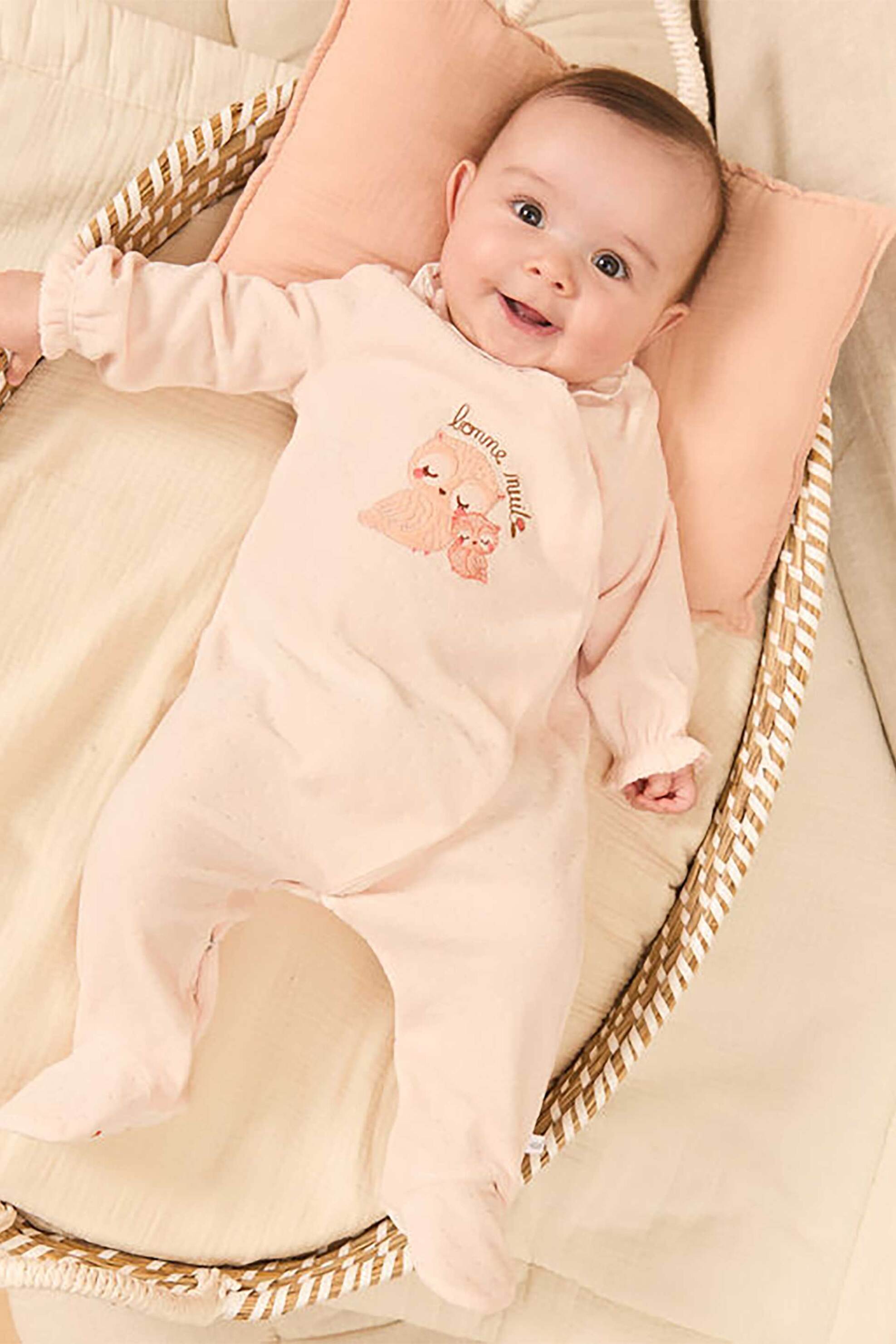 DPAM DPAM βρεφικό φορμάκι με γιακά για κορίτσια με κεντητό σχέδιο κουκουβάγια - 364926 Ροζ Ανοιχτό