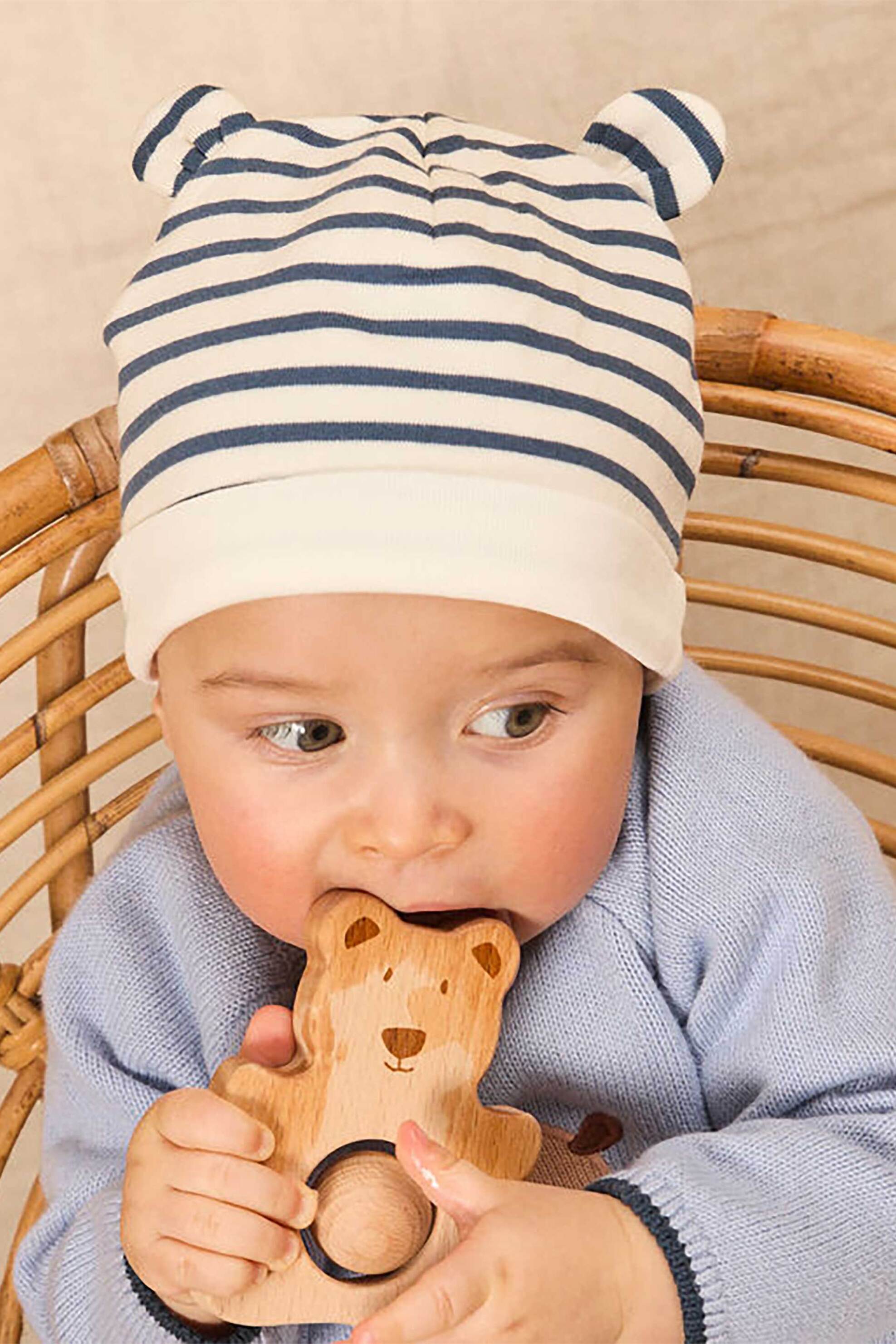 DPAM DPΑΜ βρεφικό καπέλο για αγόρια με ριγέ σχέδιο και αυτάκια - 364910 Λευκό - Μπλε