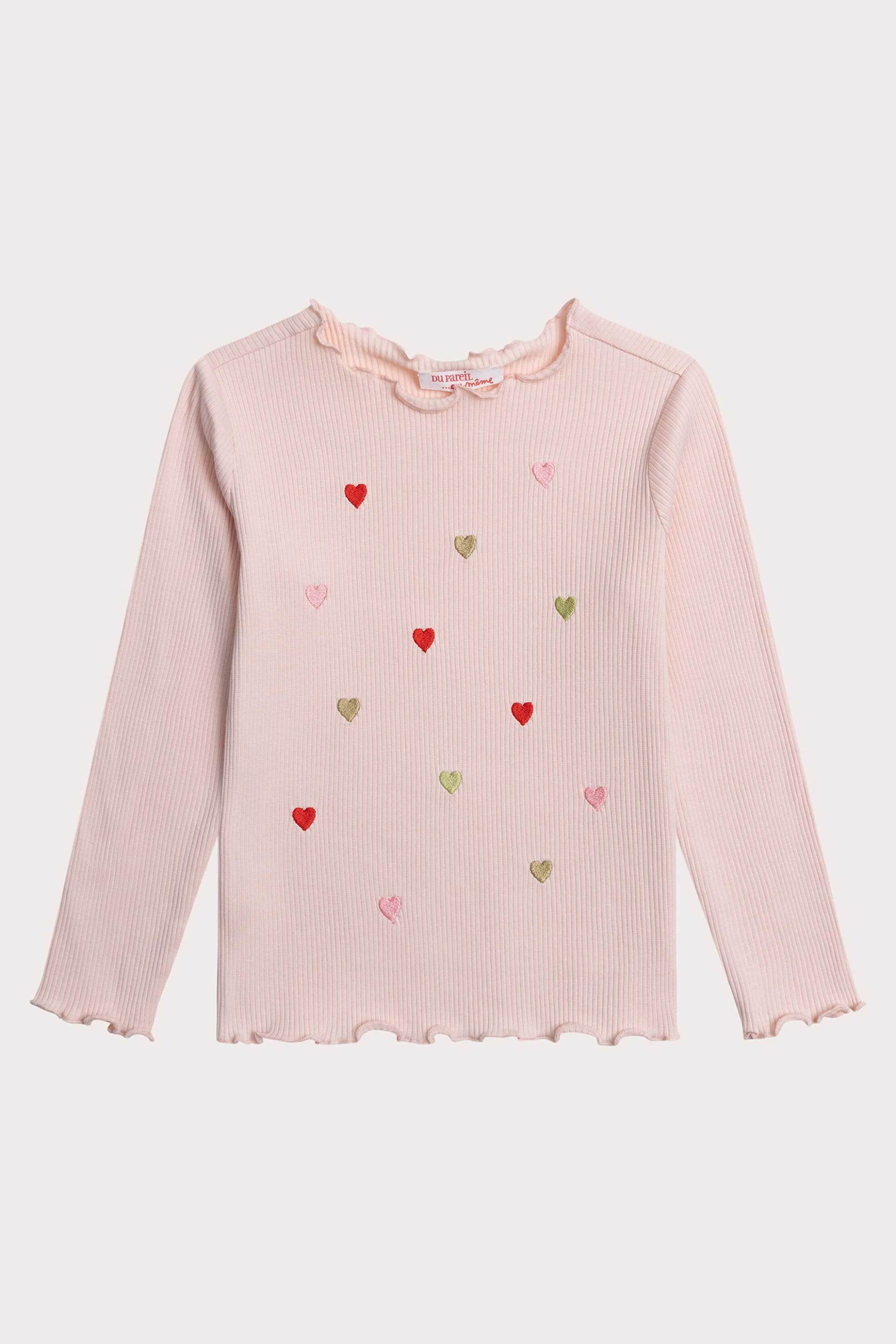 DPAM παιδική μακρυμάνικη μπλούζα ribbed με κεντητές καρδούλες - 364449 Ροζ Ανοιχτό