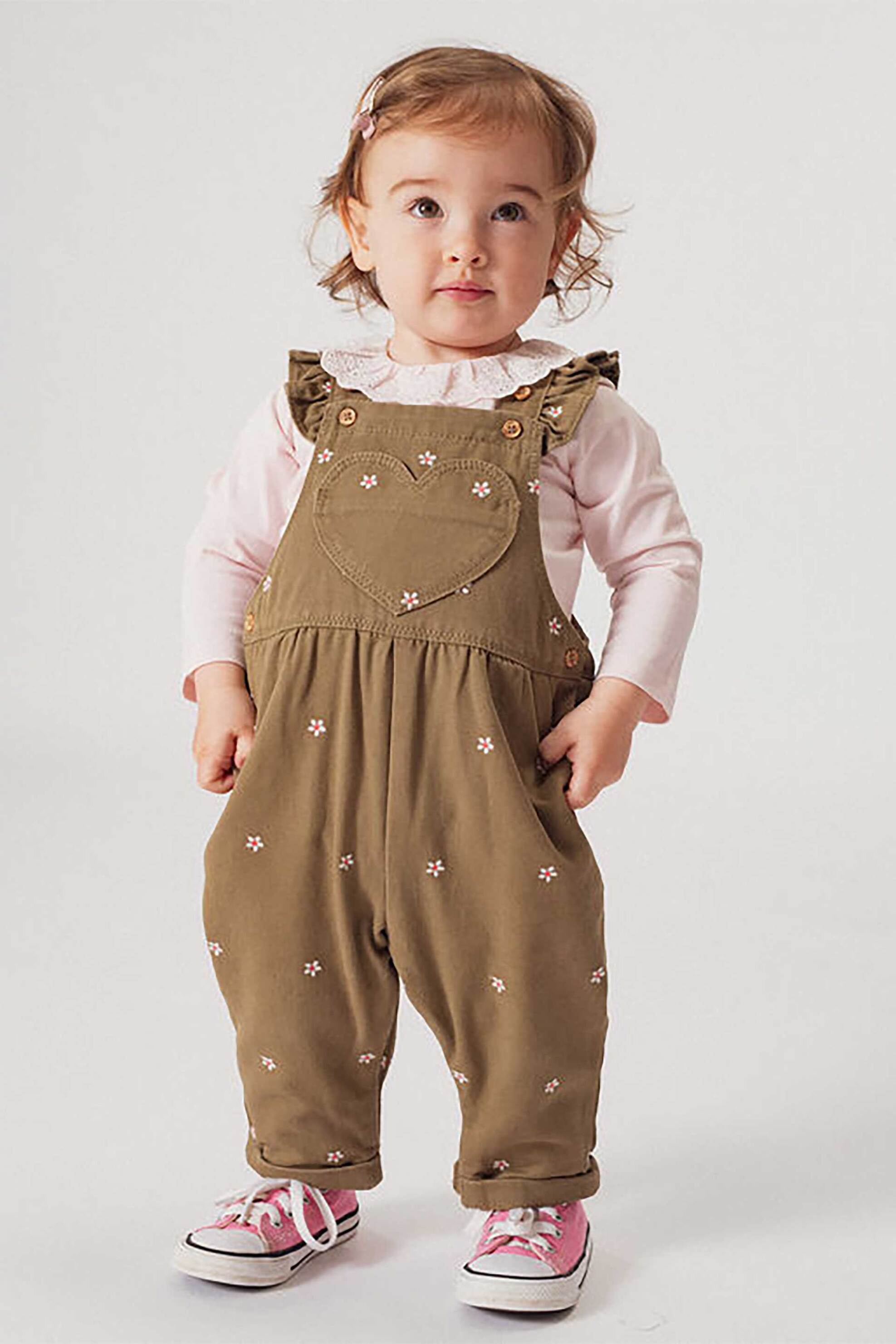 DPAM DPAM βρεφική σαλοπέτα για κορίτσια με κεντητά λουλουδάκια - 364504 Χακί