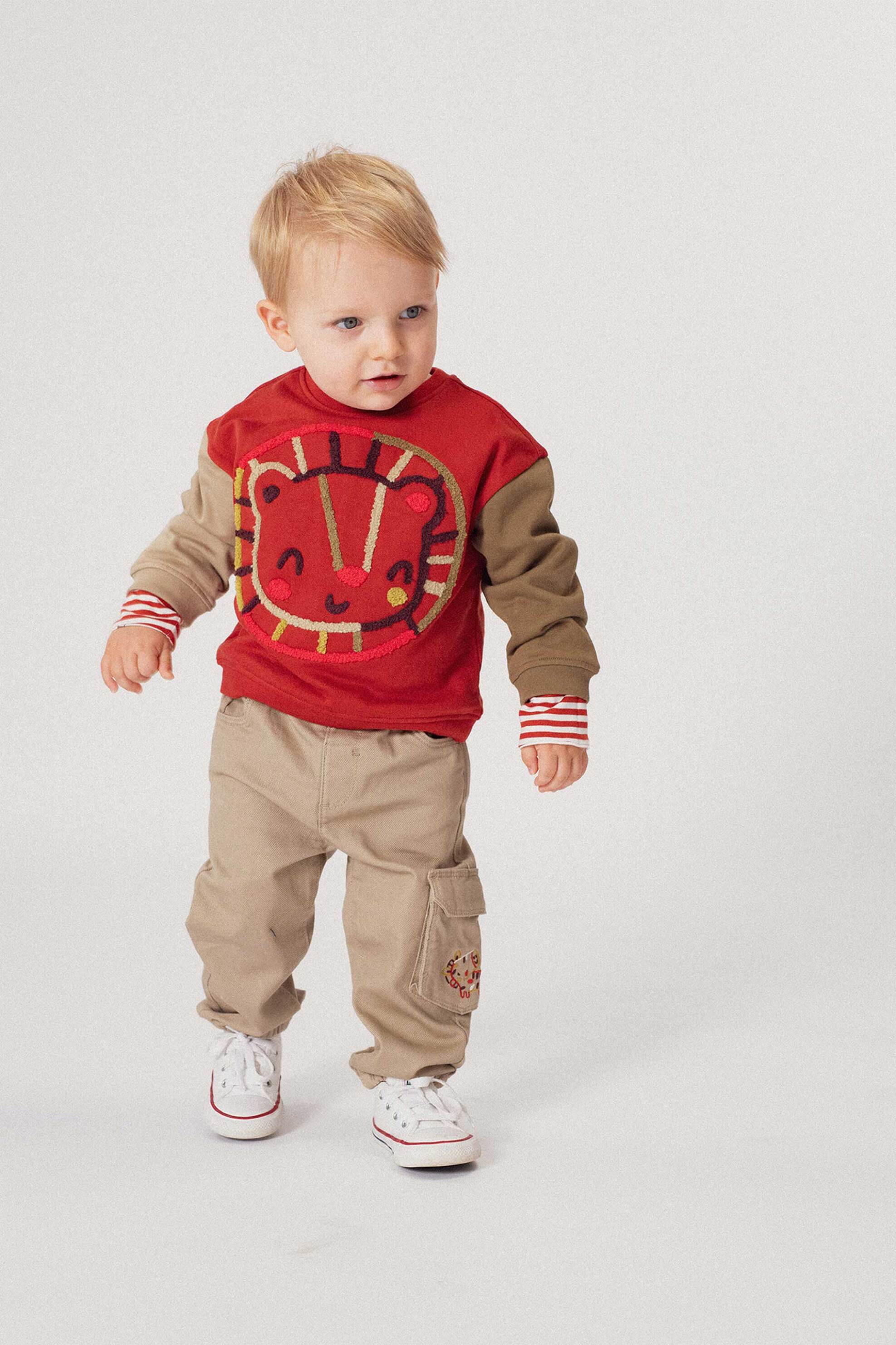 DPAM DPAM βρεφική μπλούζα φούτερ με μπουκλέ σχέδιο ζωάκι - 364534 Κεραμιδί