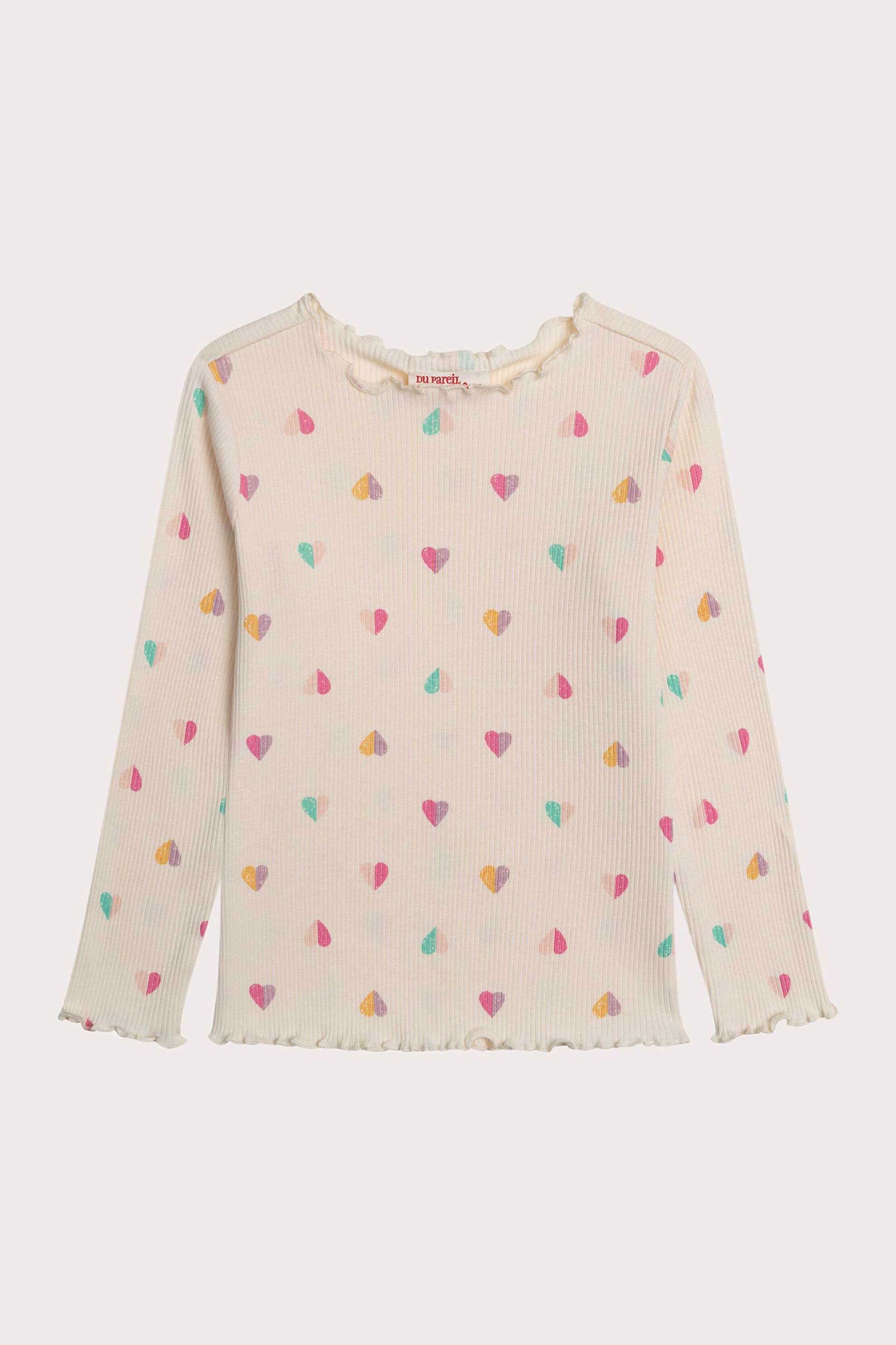 DPAM παιδική μακρυμάνικη μπλούζα ribbed με σχέδιο καρδούλες - 364619 Λευκό