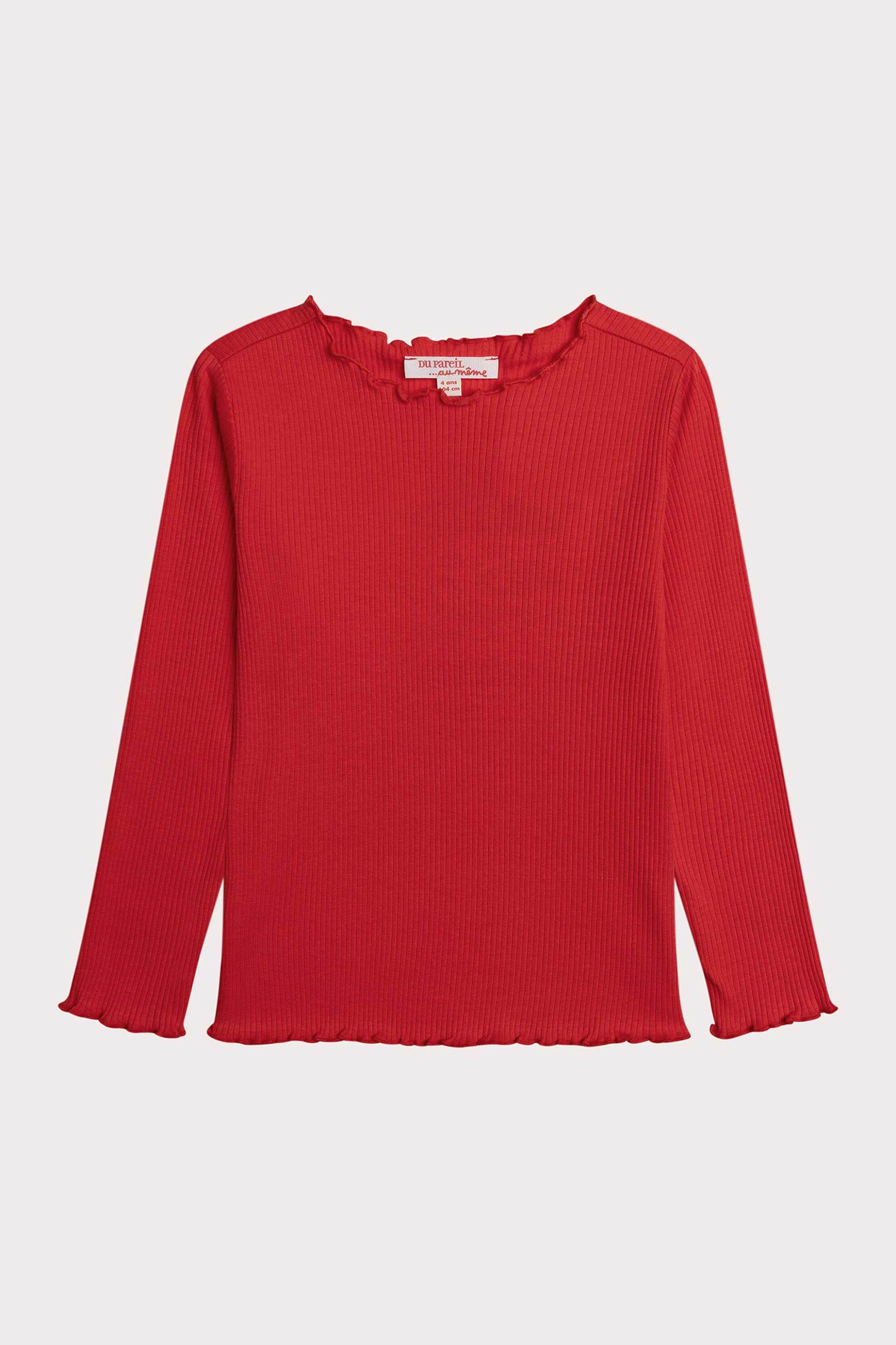 DPAM DPAM παιδική μακρυμάνικη μπλούζα ribbed για κορίτσια μονόχρωμη - 364647 Κόκκινο