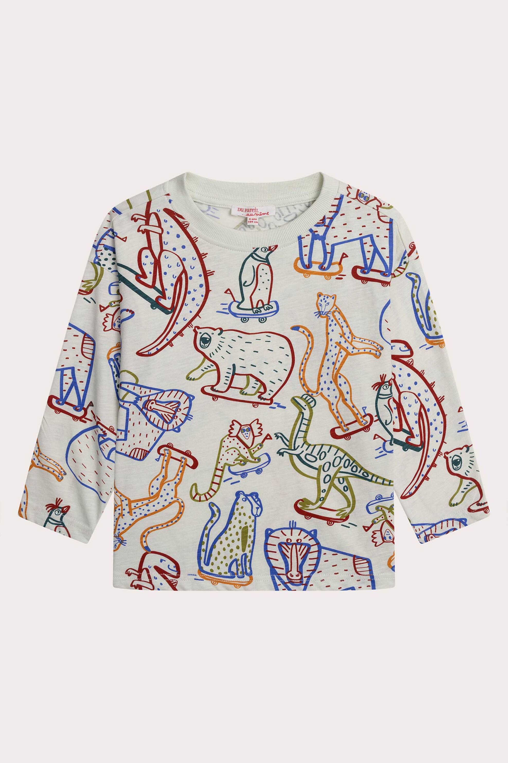 DPAM DPAM παιδική μακρυμάνικη μπλούζα για αγόρια με πολύχρωμο σχέδιο με ζωάκια - 364473 Λευκό