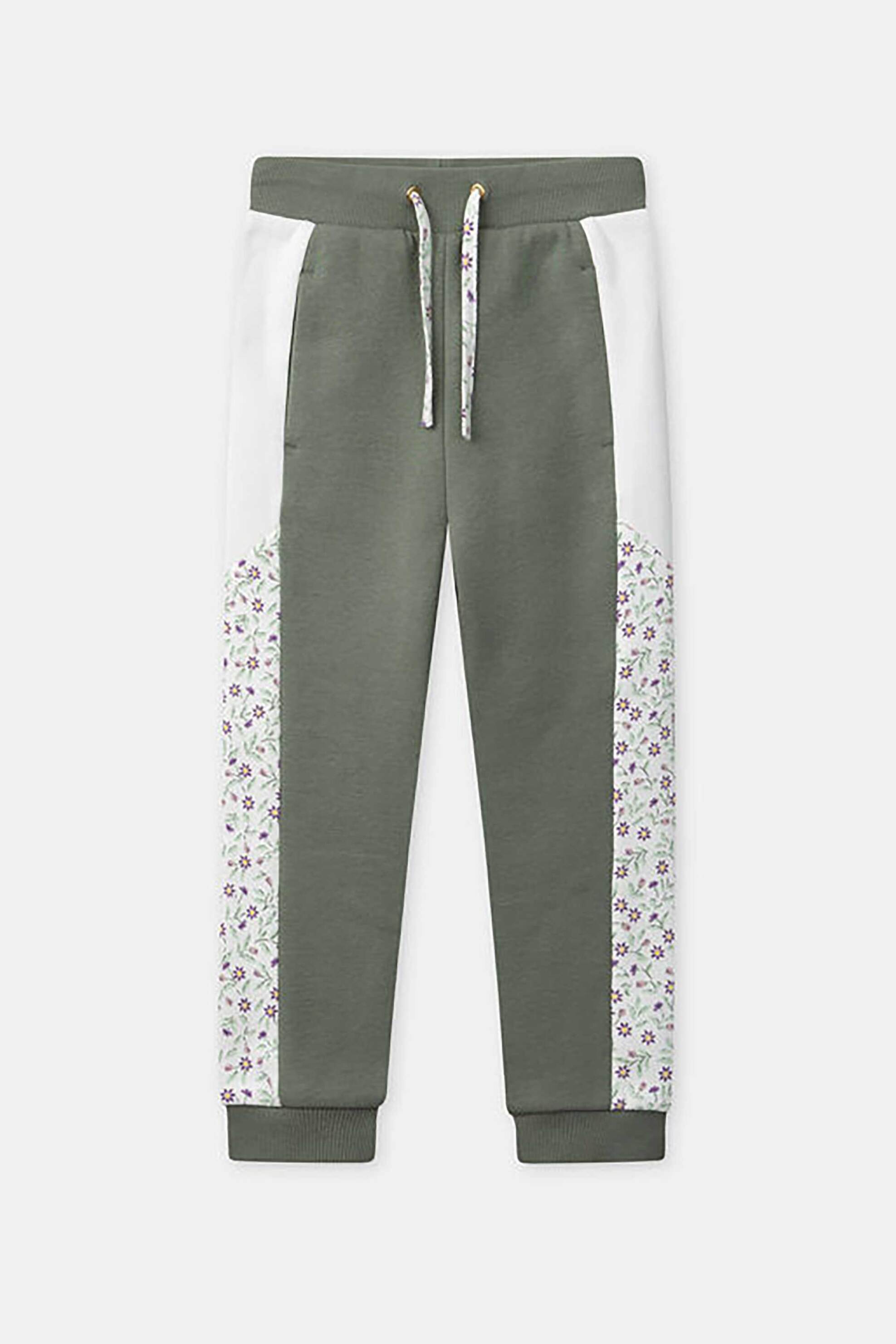 DPAM παιδικό παντελόνι φόρμας με διχρωμία και σχέδιο λουλουδάκια - 365046 Λαδί