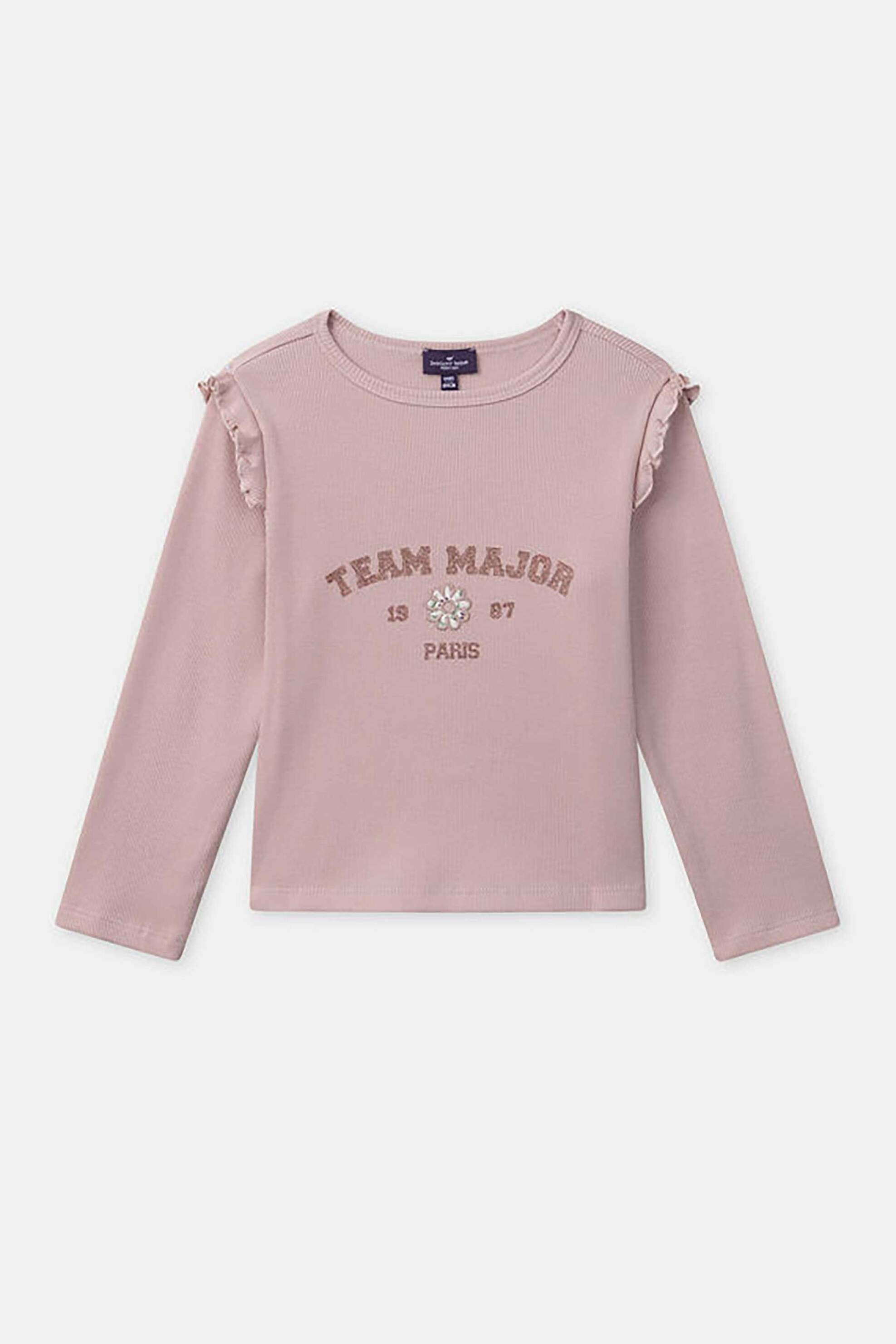 DPAM παιδική μακρυμάνικη μπλούζα με lettering και βολάν στους ώμους - 365031 Ροζ