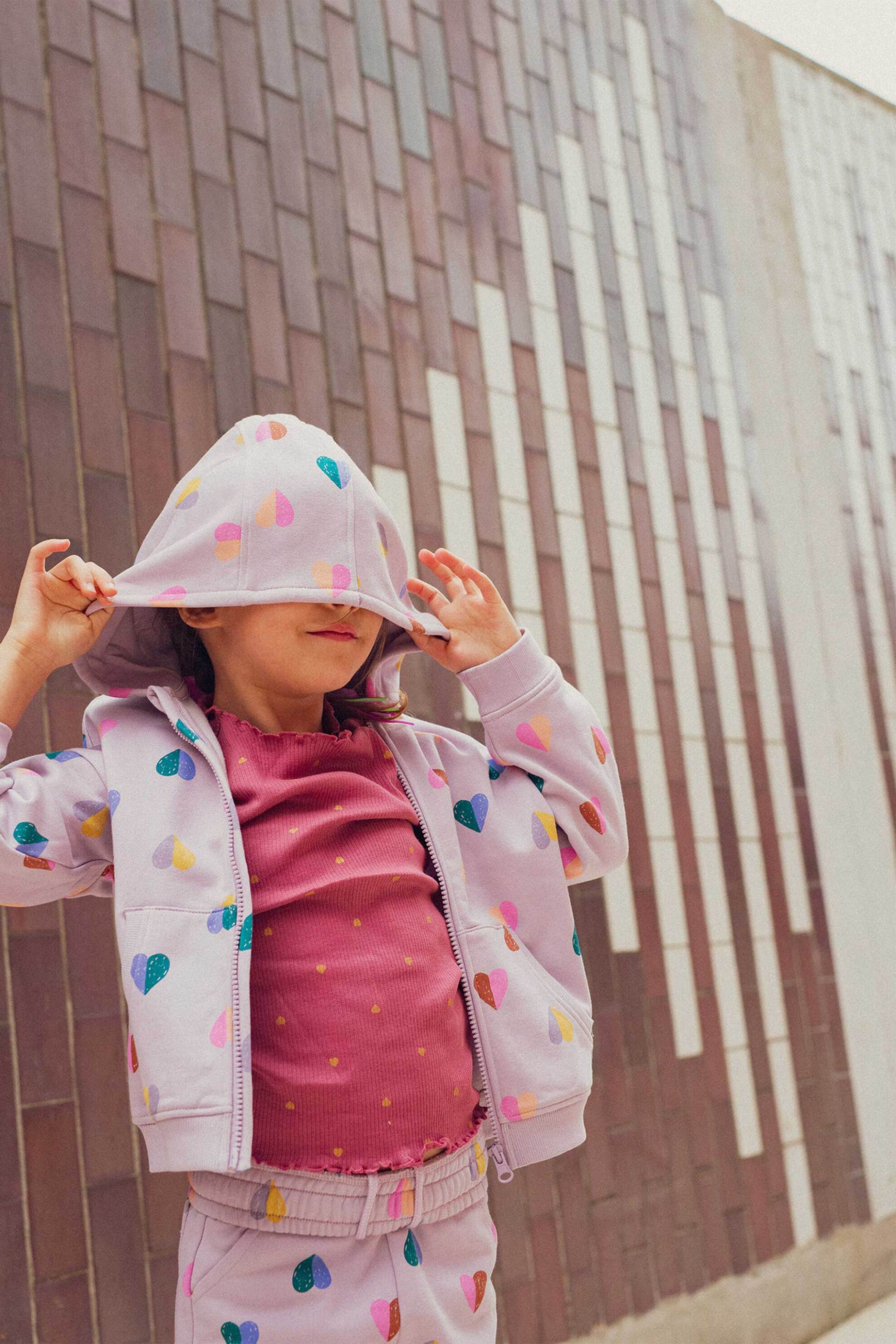 DPAM παιδική ζακέτα φούτερ με κουκούλα και σχέδιο καρδούλες - 364730 Λιλά