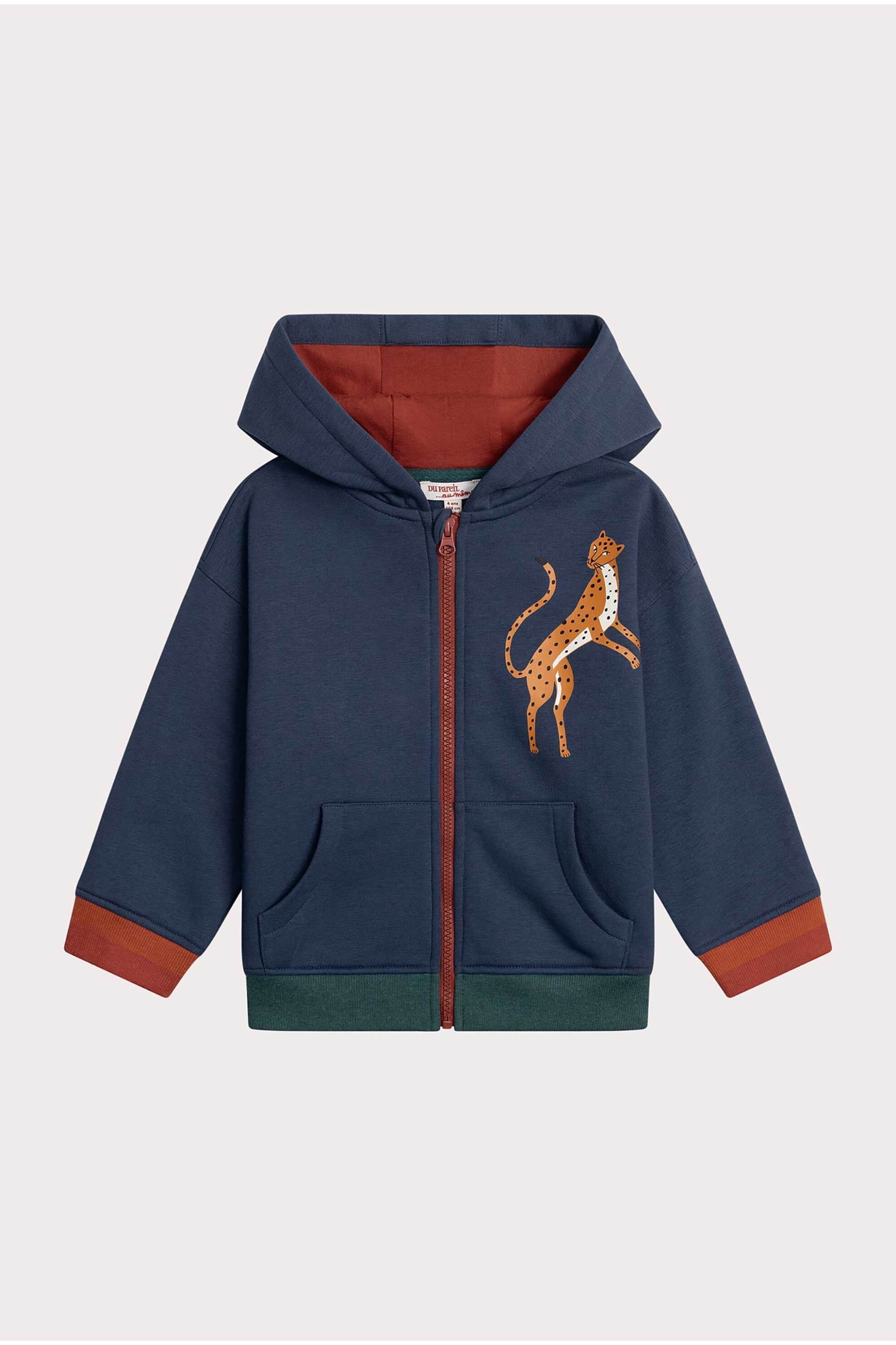 DPAM παιδική ζακέτα φούτερ με κουκούλα και σχέδιο λεοπάρδαλη - 364778 Μπλε Σκούρο