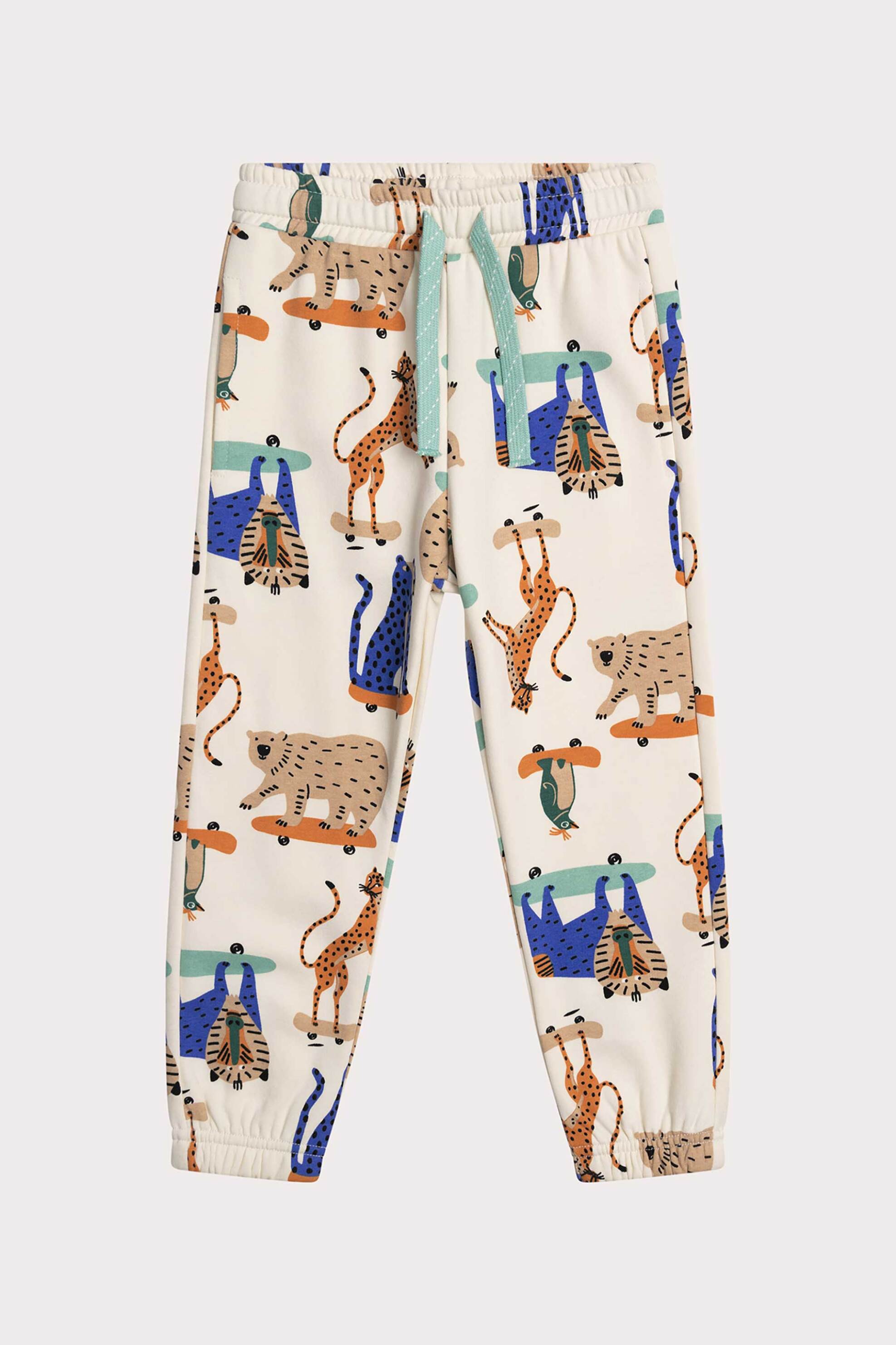 DPAM DPAM παιδικό παντελόνι φόρμας για αγόρια με πολύχρωμο σχέδιο με ζωάκια - 364759 Κρέμ