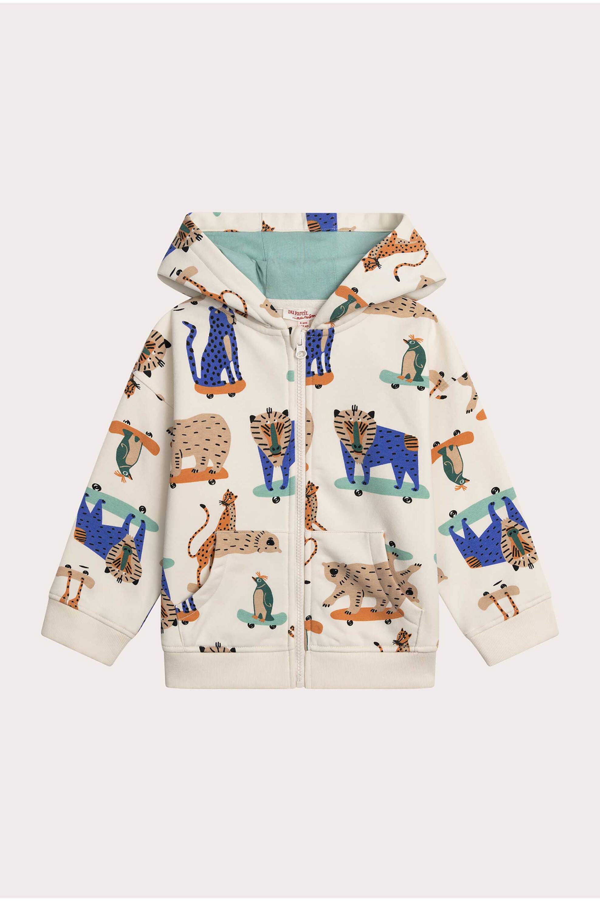 DPAM DPAM παιδική ζακέτα φούτερ με κουκούλα και πολύχρωμα σχέδια με ζωάκια - 364790 Κρέμ