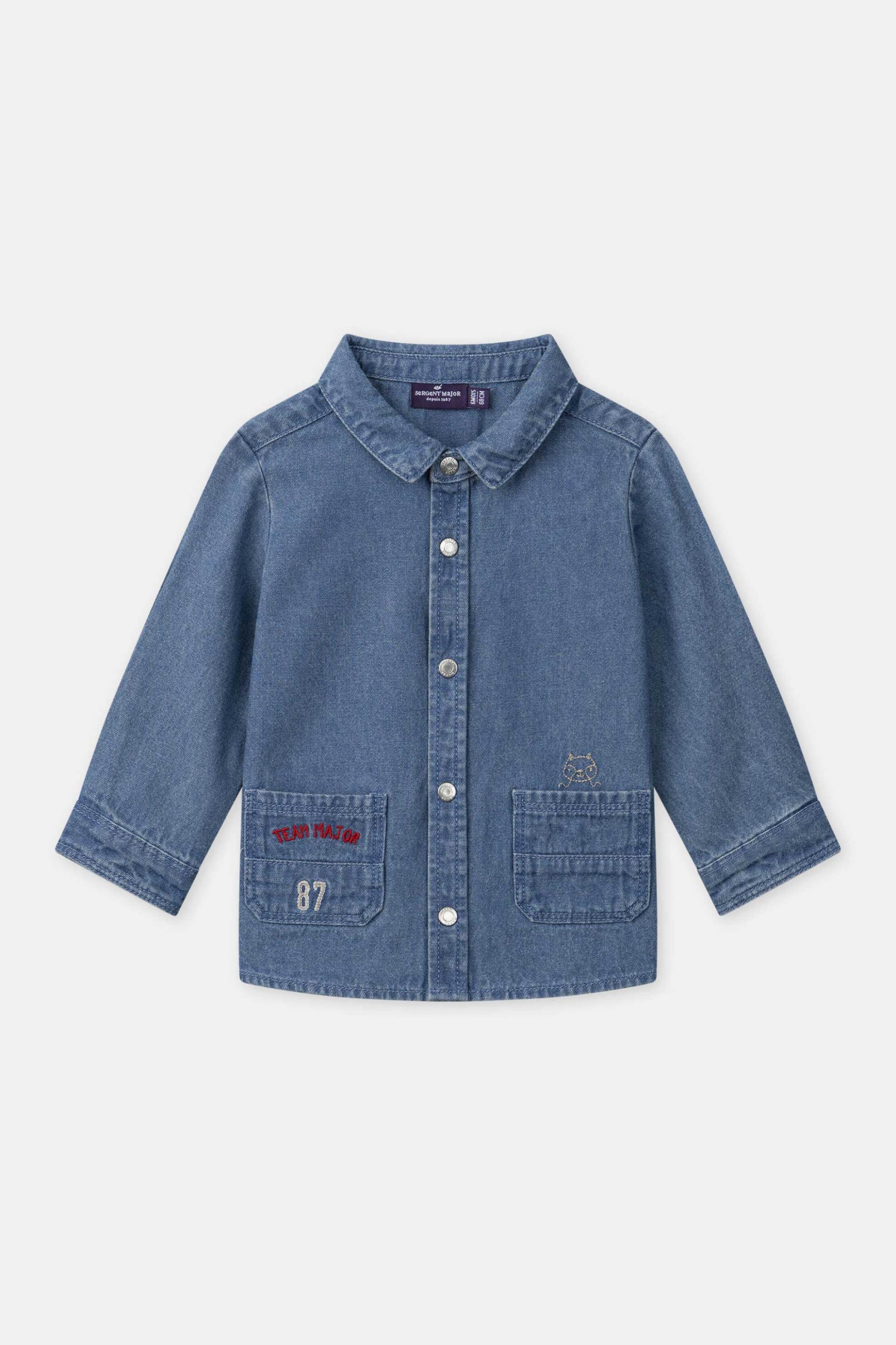 DPAM DPAM βρεφικό denim πουκάμισο για αγόρια με κεντήματα - 365456 Denim Blue