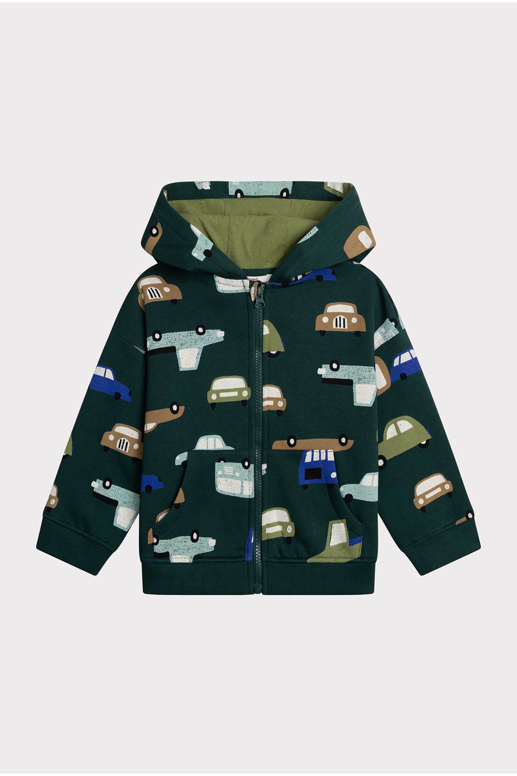 DPAM παιδική ζακέτα φούτερ με κουκούλα και πολύχρωμα σχέδια με οχήματα - 365263 Πράσινο Σκούρο