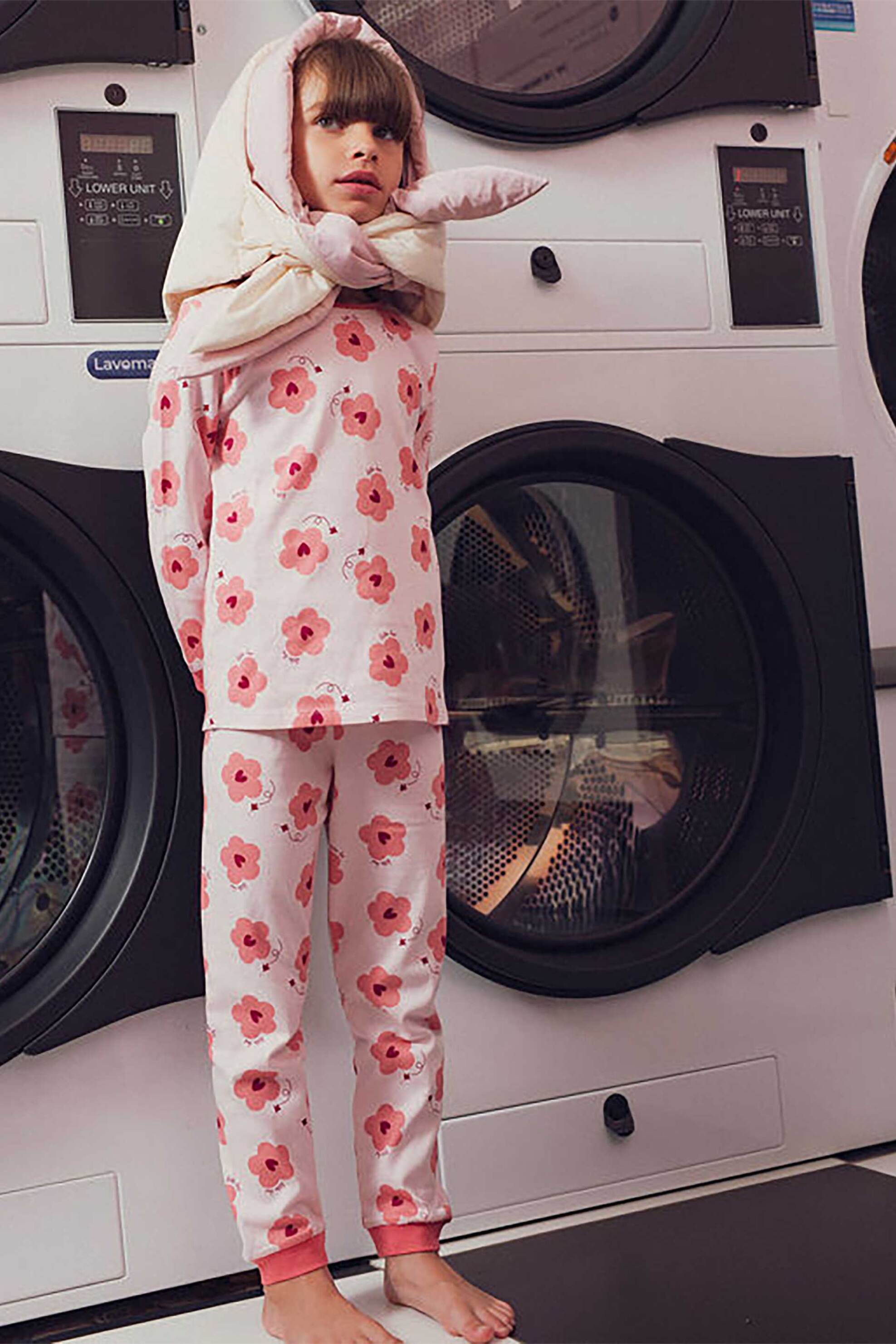 DPAM σετ παιδικές πιτζάμες με σχέδιο λουλούδια-καρδούλες (2 τεμάχια) - 365344 Ροζ Ανοιχτό