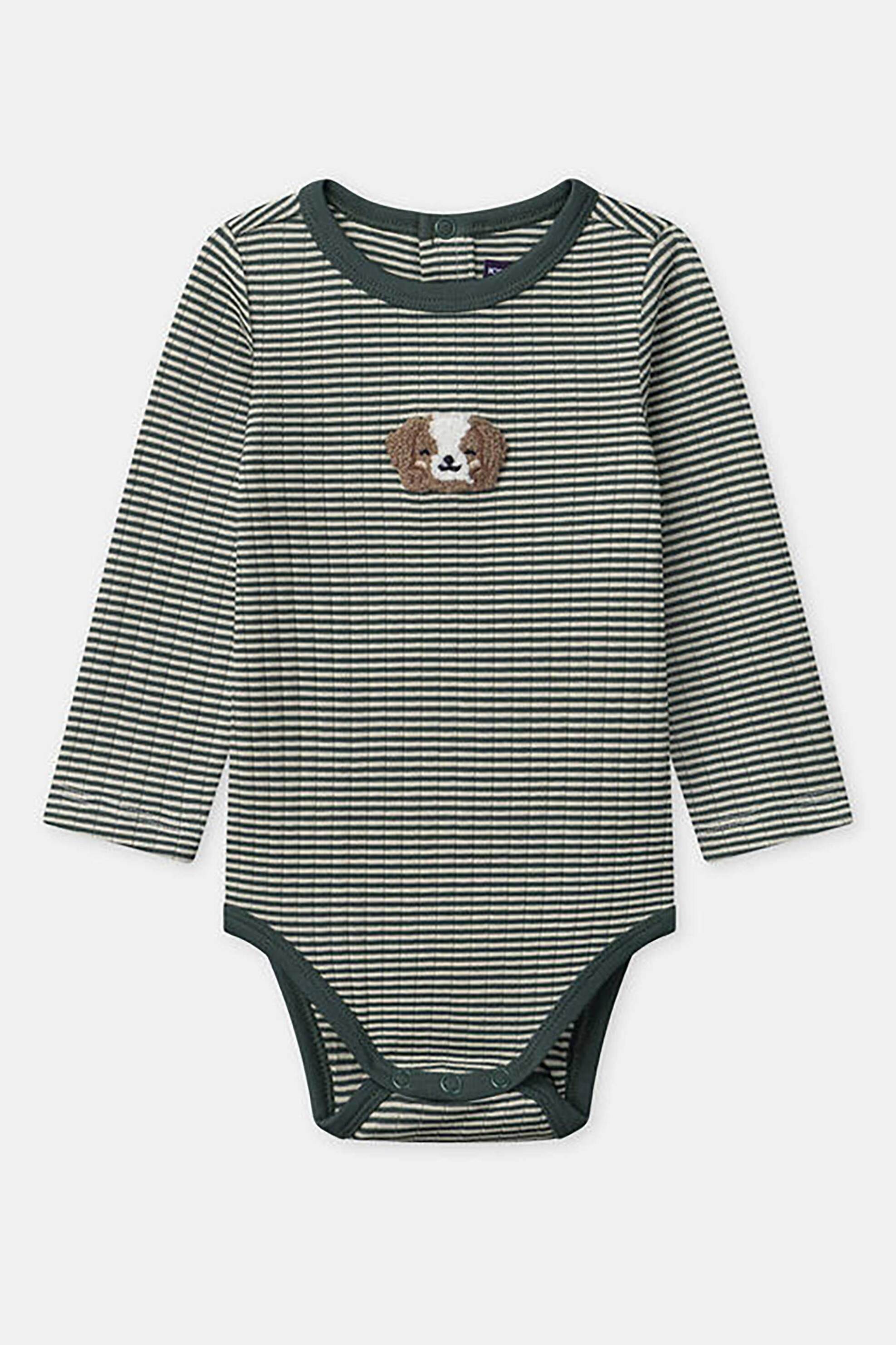 DPAM DPAM βρεφικό φορμάκι με ριγέ σχέδιο και μπουκλέ σκυλάκι - 365475 Χακί