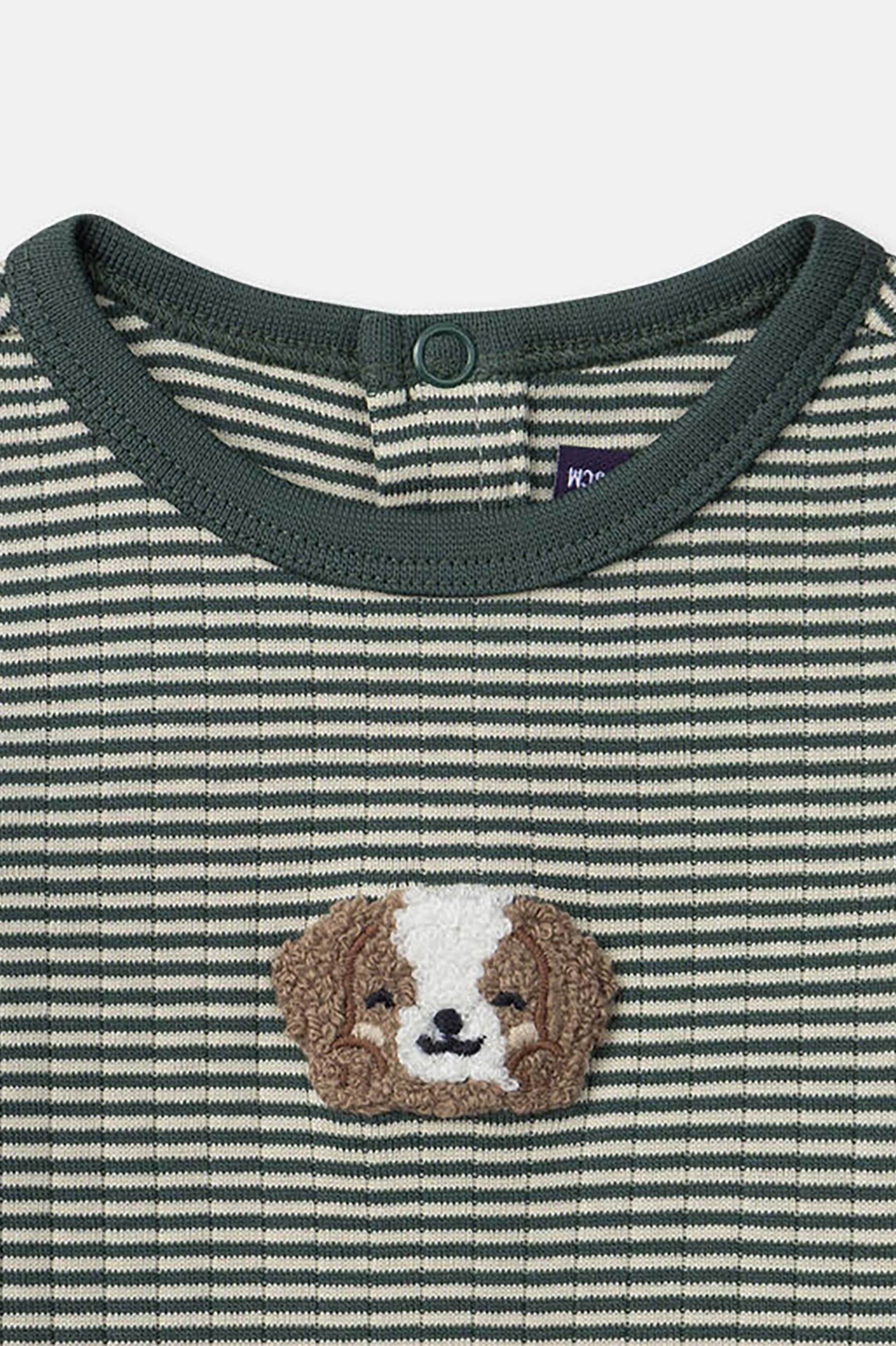 DPAM βρεφικό φορμάκι με ριγέ σχέδιο και μπουκλέ σκυλάκι - 365475 Χακί φωτογραφία