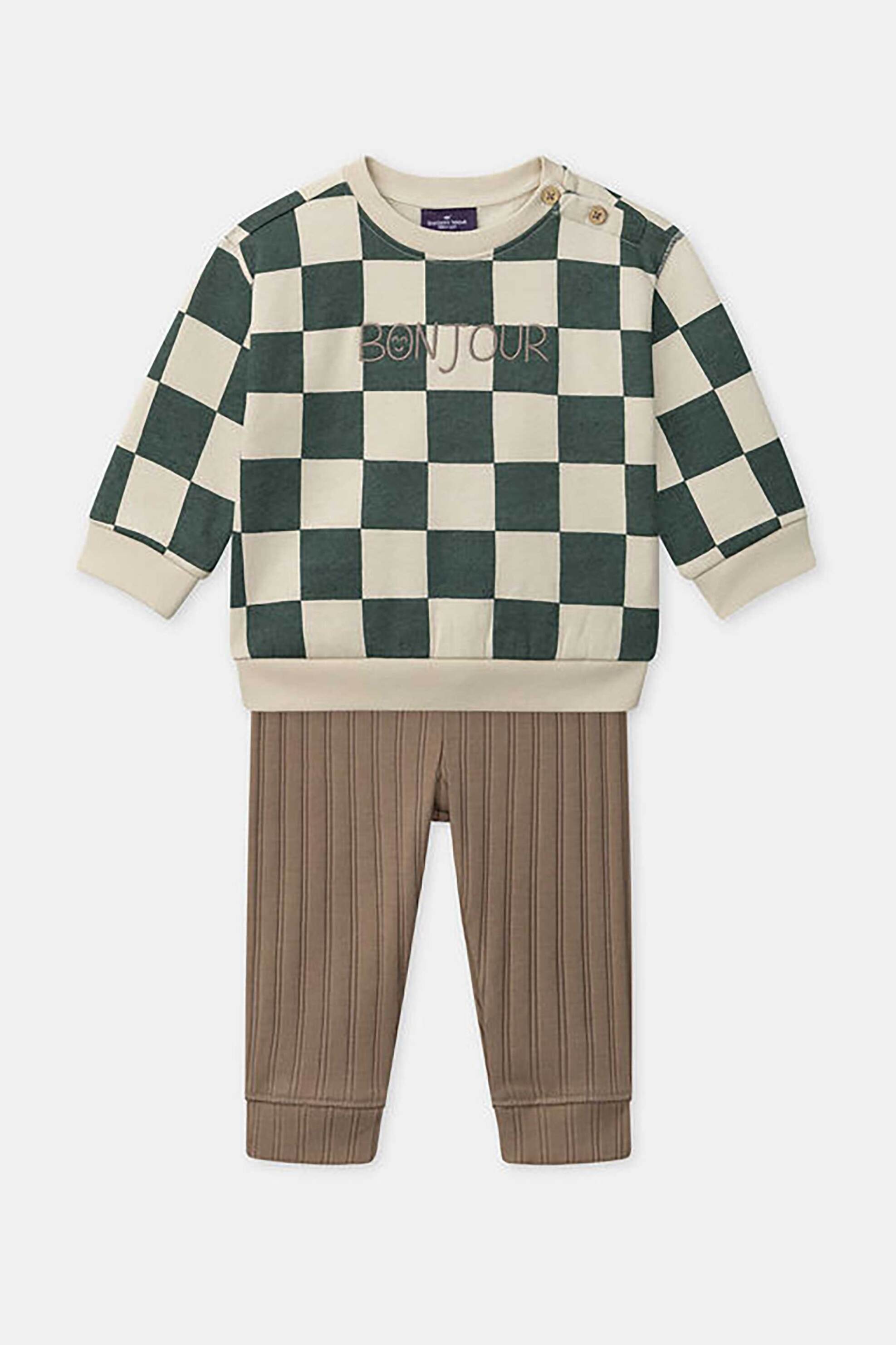 DPAM DPAM σετ βρεφική μπλούζα φούτερ καρό και ribbed παντελόνι για αγόρια (2 τεμάχια) - 365483 Πράσινο Σκούρο