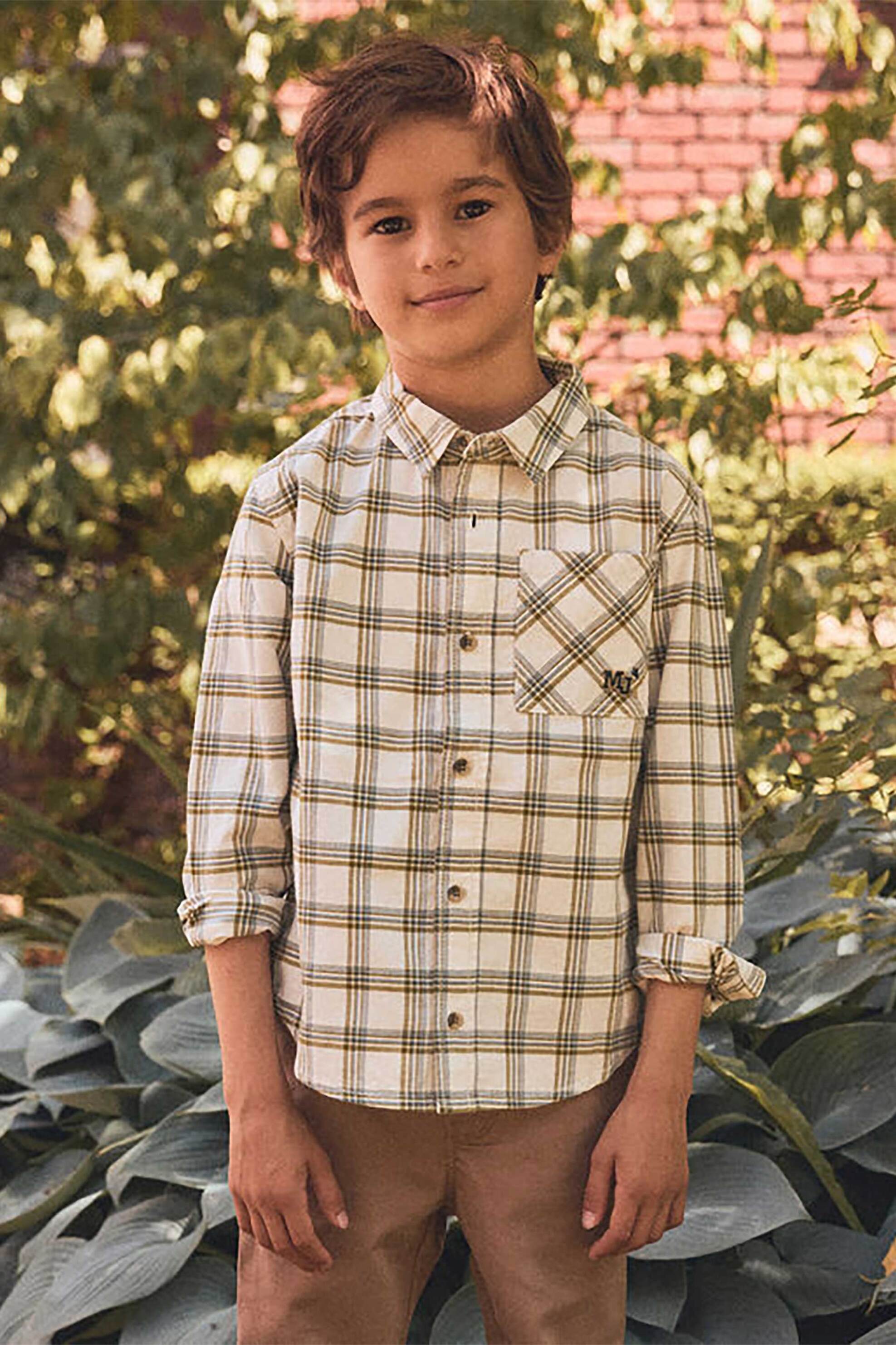 DPAM DPAM παιδικό πουκάμισο για αγόρια με καρό σχέδιο και τσέπη - 365606 Λαδί