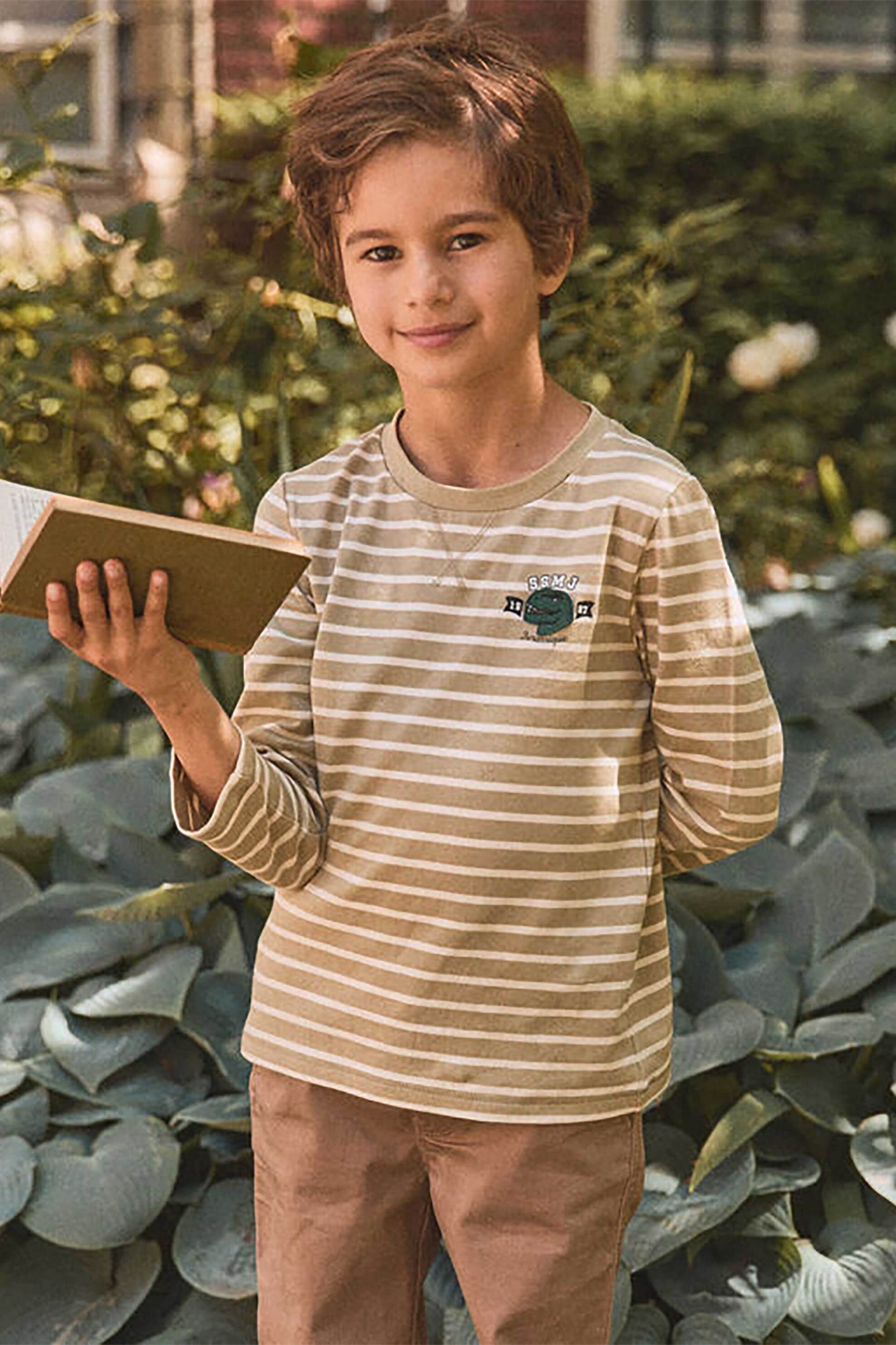 DPAM DPAM παιδική μακρυμάνικη μπλούζα για αγόρια με ριγέ σχέδιο - 365648 Μπεζ