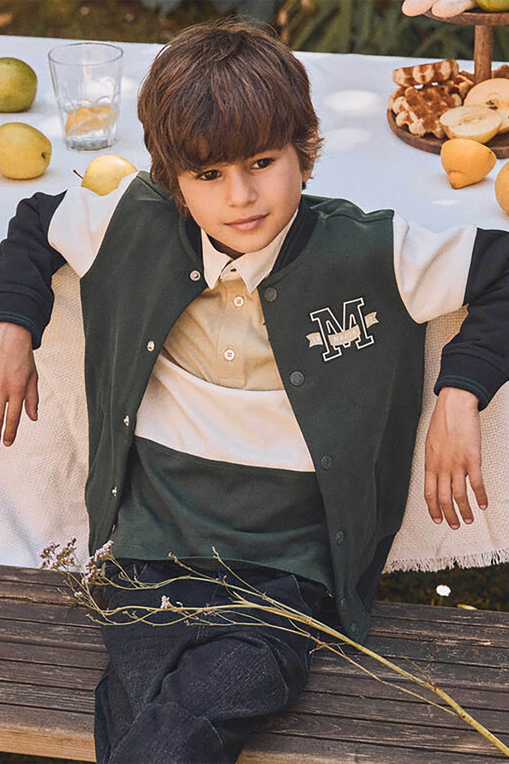 DPAM παιδική ζακέτα με contrast μανίκια και σχέδιο στο στήθος - 365620 Πράσινο Σκούρο