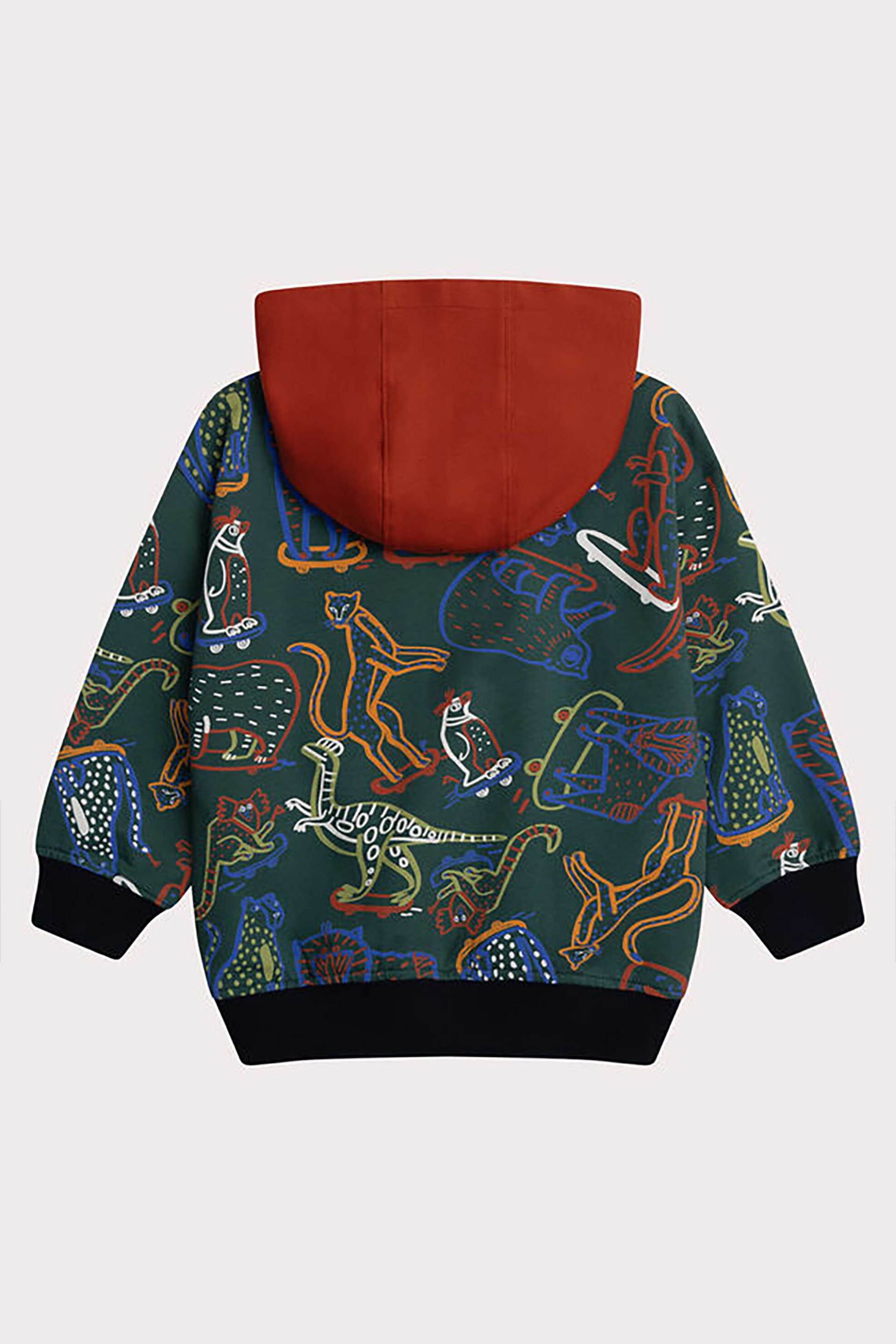 DPAM παιδική μπλούζα φούτερ με κουκούλα και πολύχρωμο σχέδιο με ζωάκια - 365121 Πράσινο Σκούρο φωτογραφία