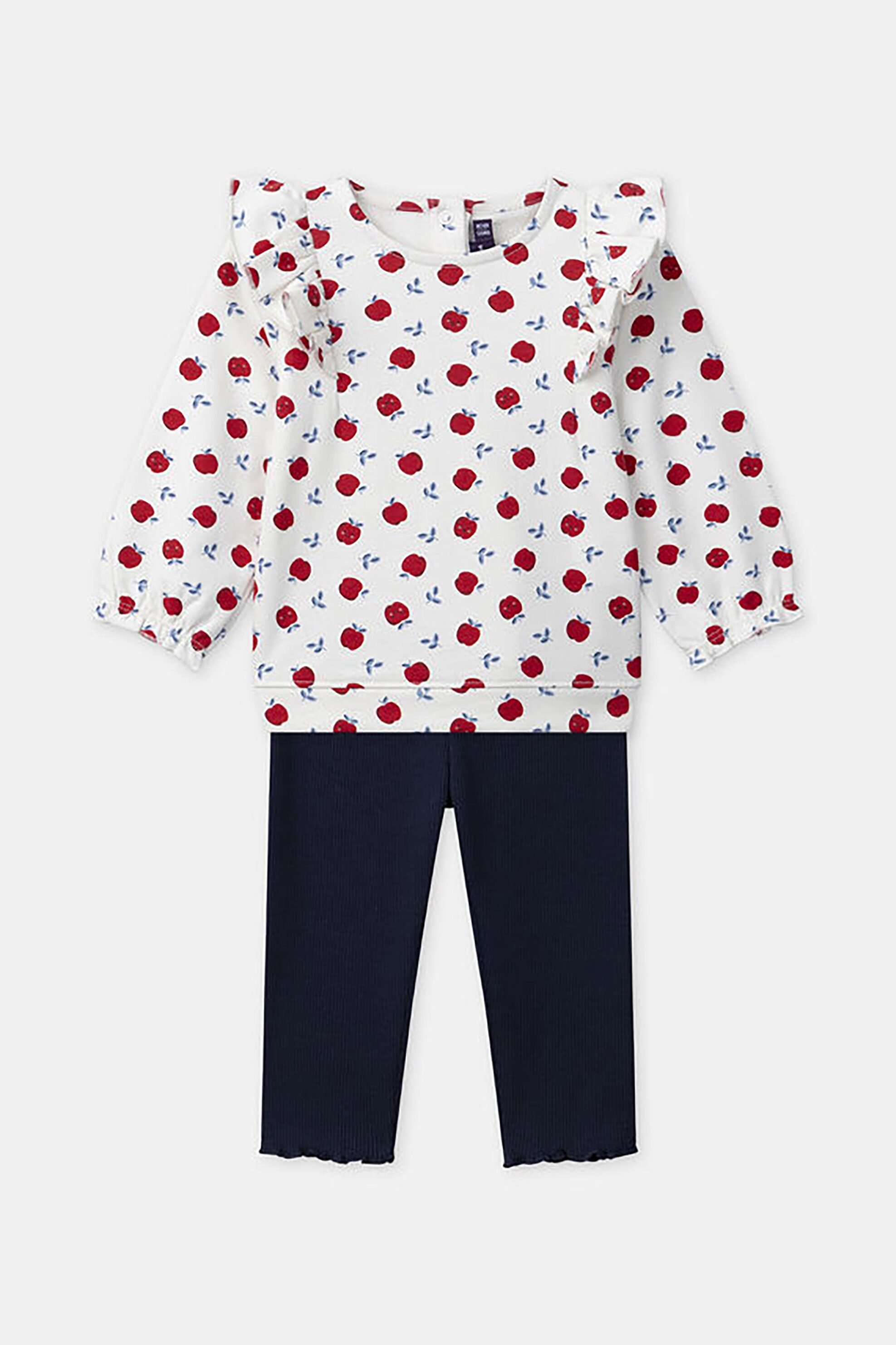 DPAM DPAM βρεφικό σετ με μπλούζα και ribbed κολάν με σχέδιο μηλαράκια (2 τεμάχια) - 366175 Λευκό