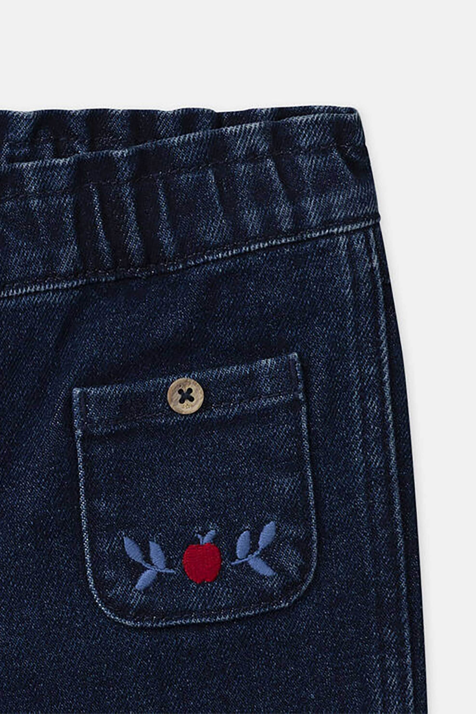 DPAM βρεφικό τζιν παντελόνι με ελαστική μέση και σχέδιο με κεντητά μήλα - 366190 Denim Blue Σκούρο φωτογραφία