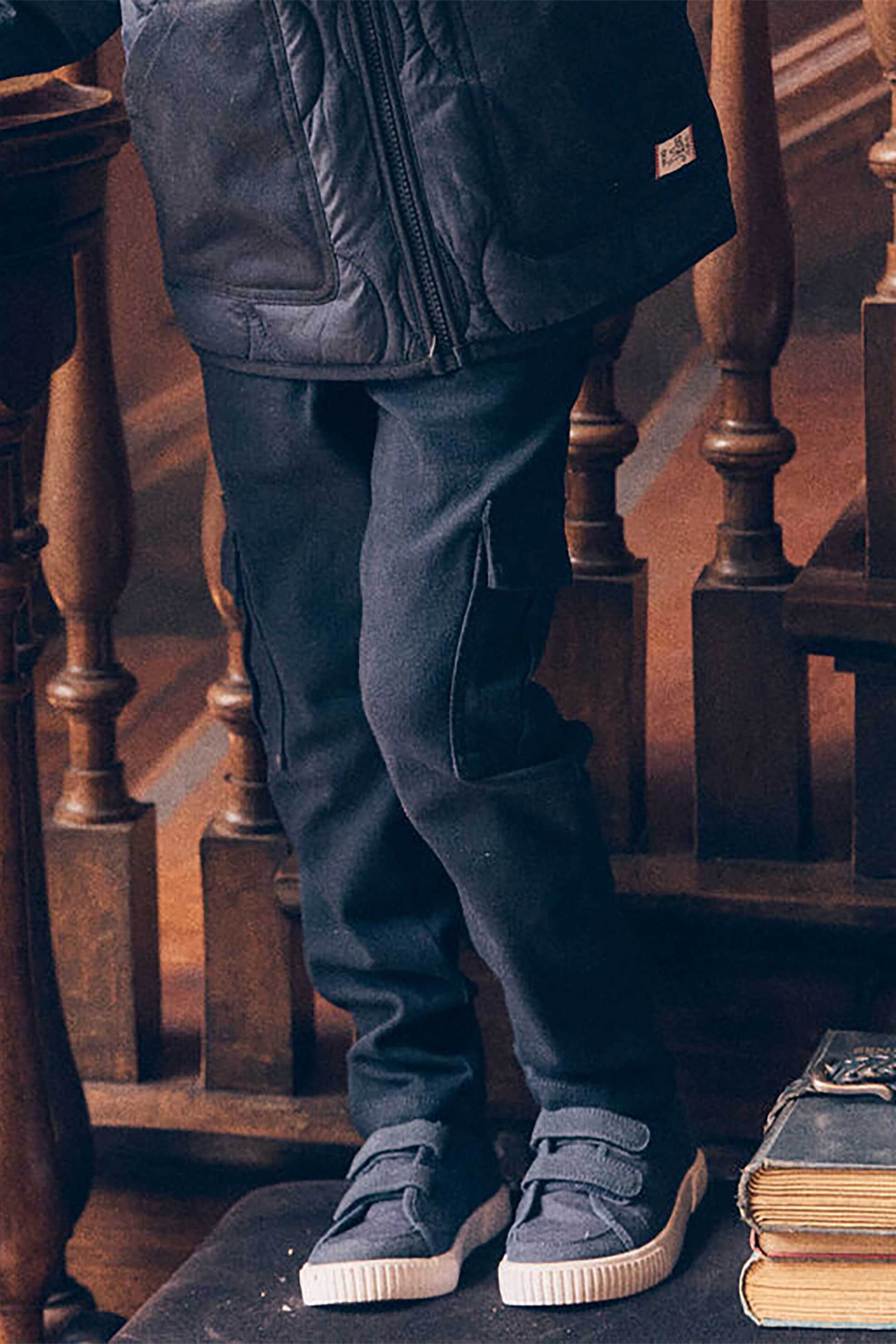 DPAM παιδικό παντελόνι cargo με ελαστική μέση και κέντημα στο πίσω μέρος - 366248 Μπλε Σκούρο