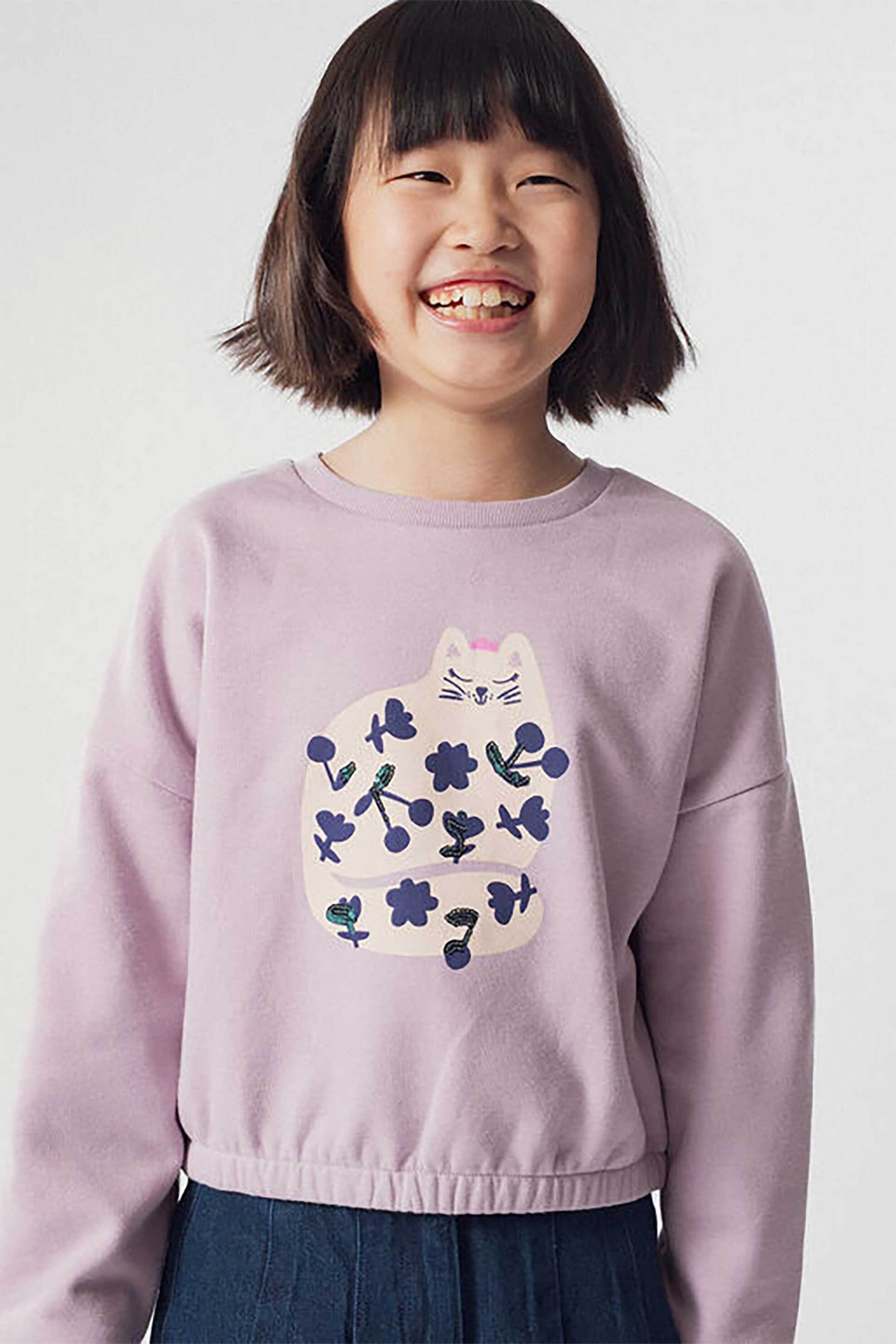DPAM DPAM παιδική μπλούζα φούτερ με σχέδιο γατούλα - 365758 Λιλά