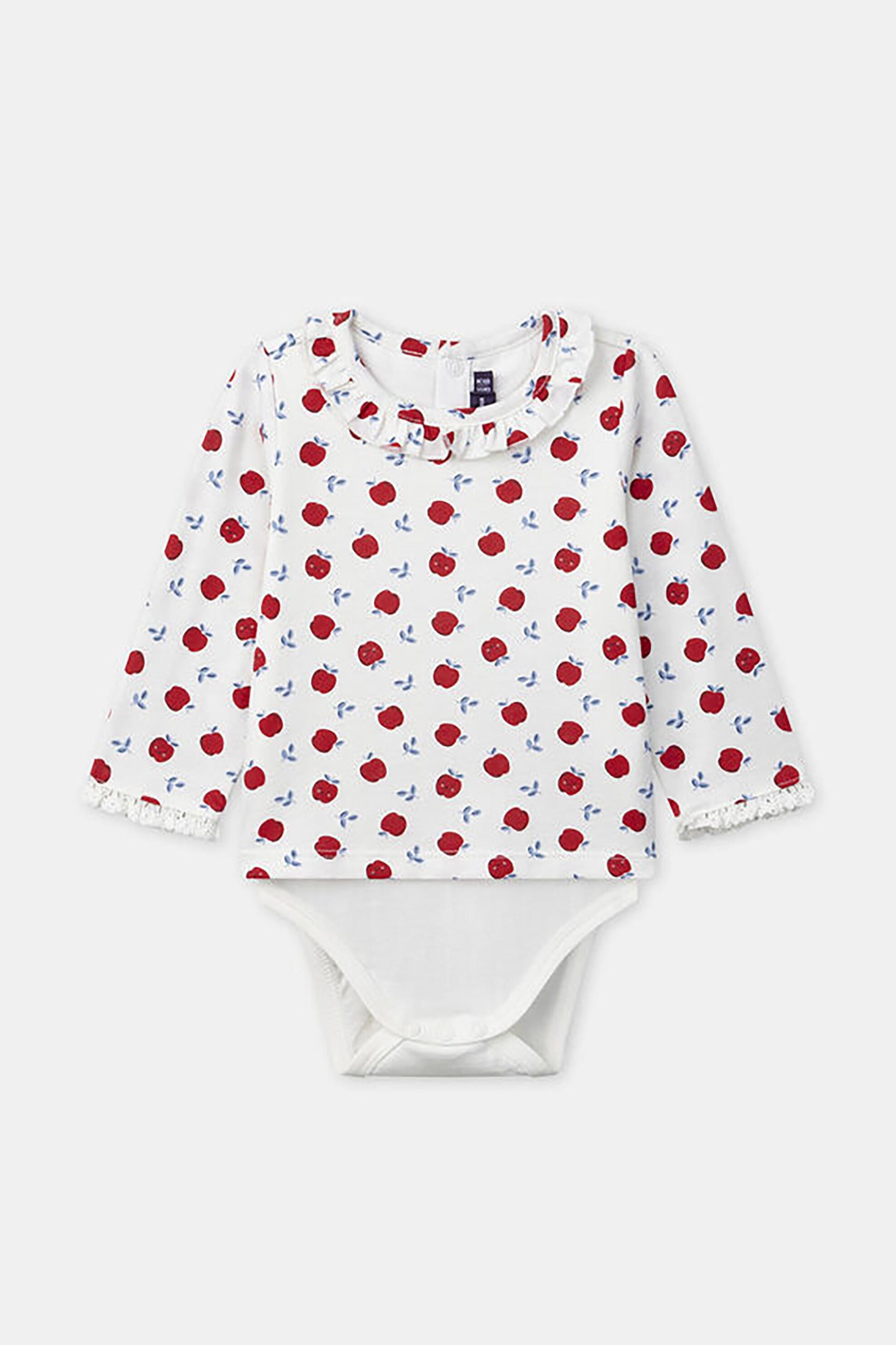 DPAM DPAM βρεφικό φορμάκι με σχέδιο μηλαράκια - 366146 Λευκό