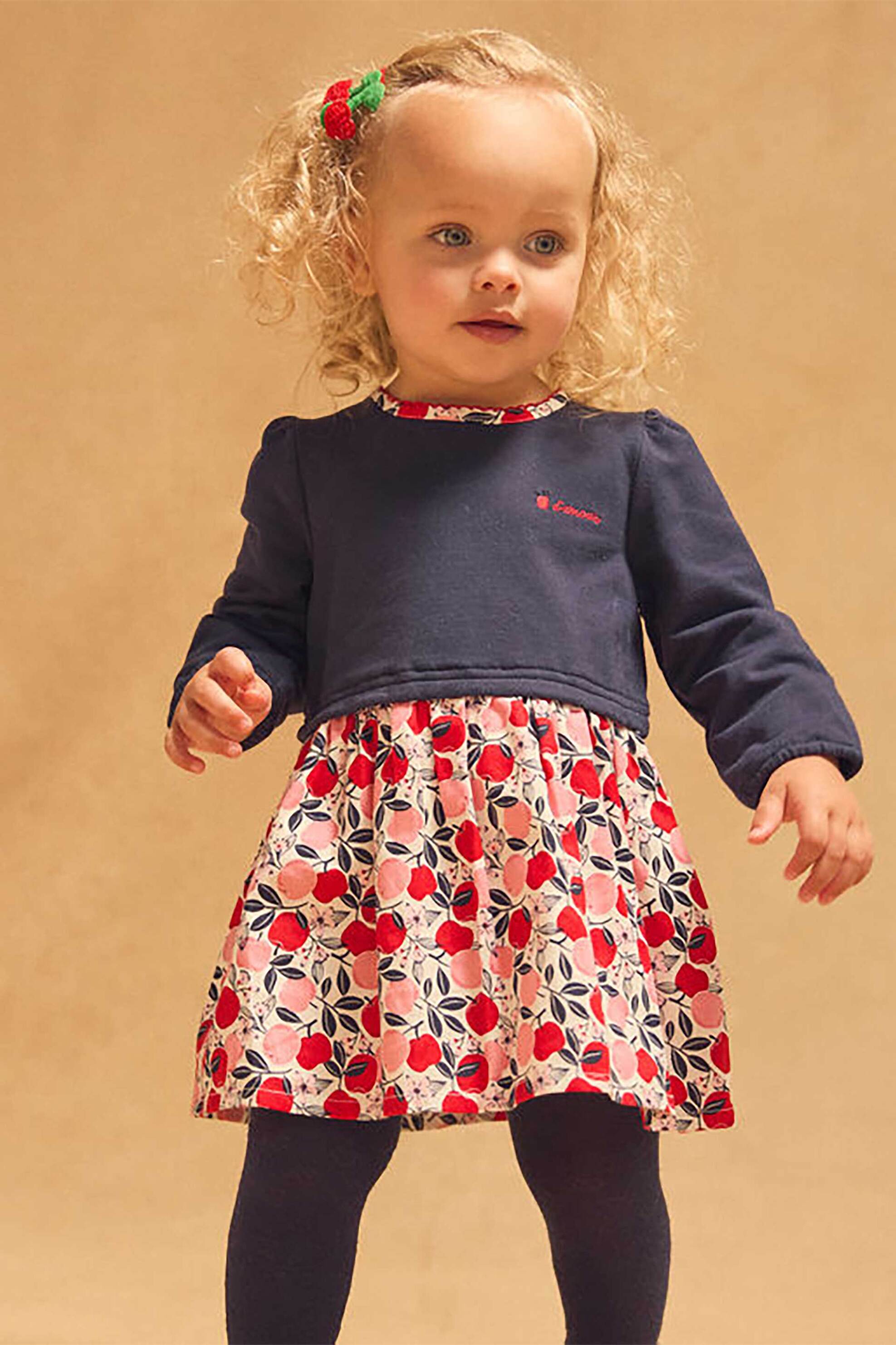 DPAM DPAM βρεφικό φόρεμα με μονόχρωμο άνω μέρος και φούστα με σχέδια - 366239 Μπλε Σκούρο