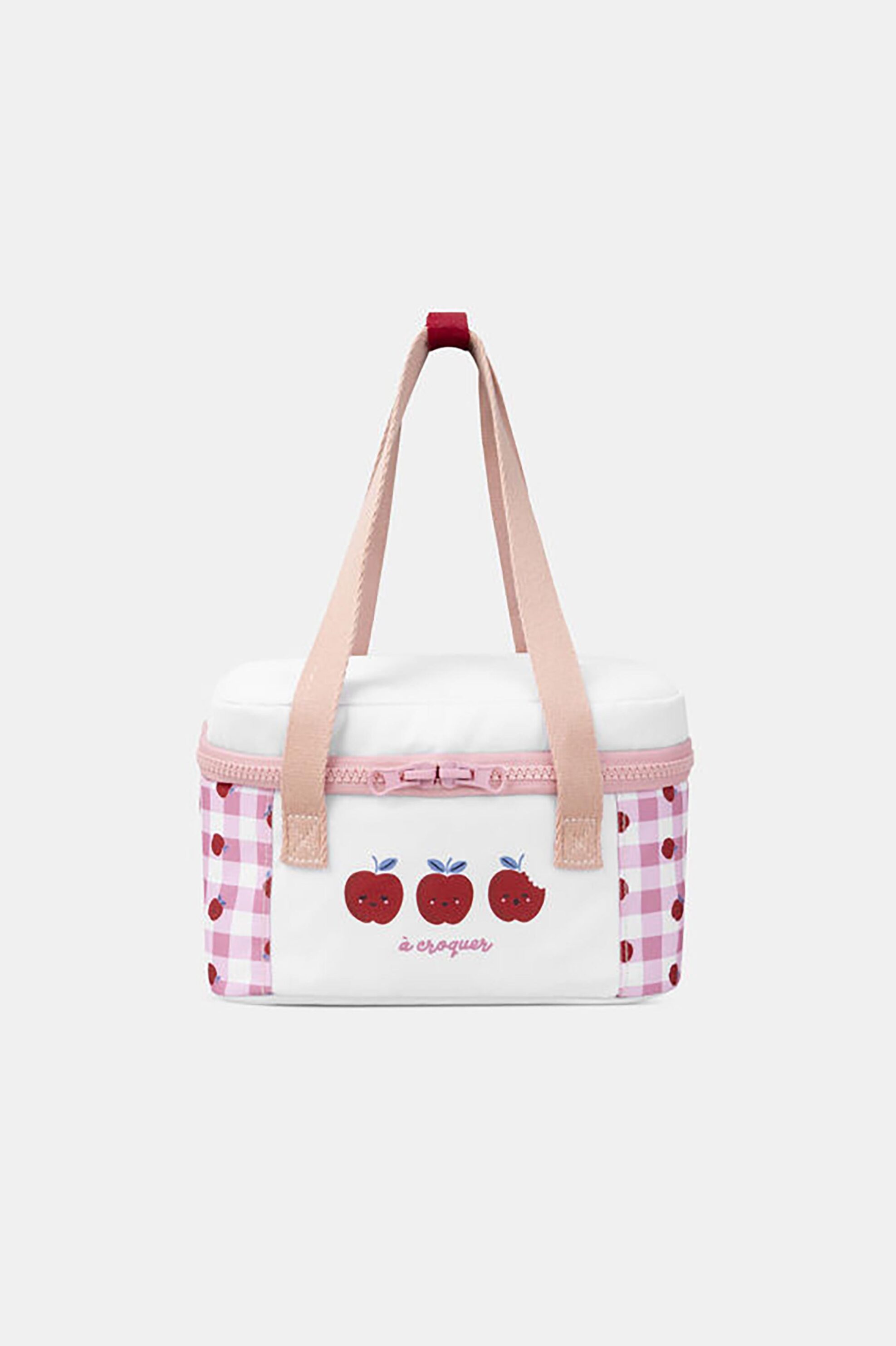 DPAM DPAM παιδική ισοθερμική τσάντα φαγητού με καρό σχέδιο με μηλαράκια - 366280 Ροζ