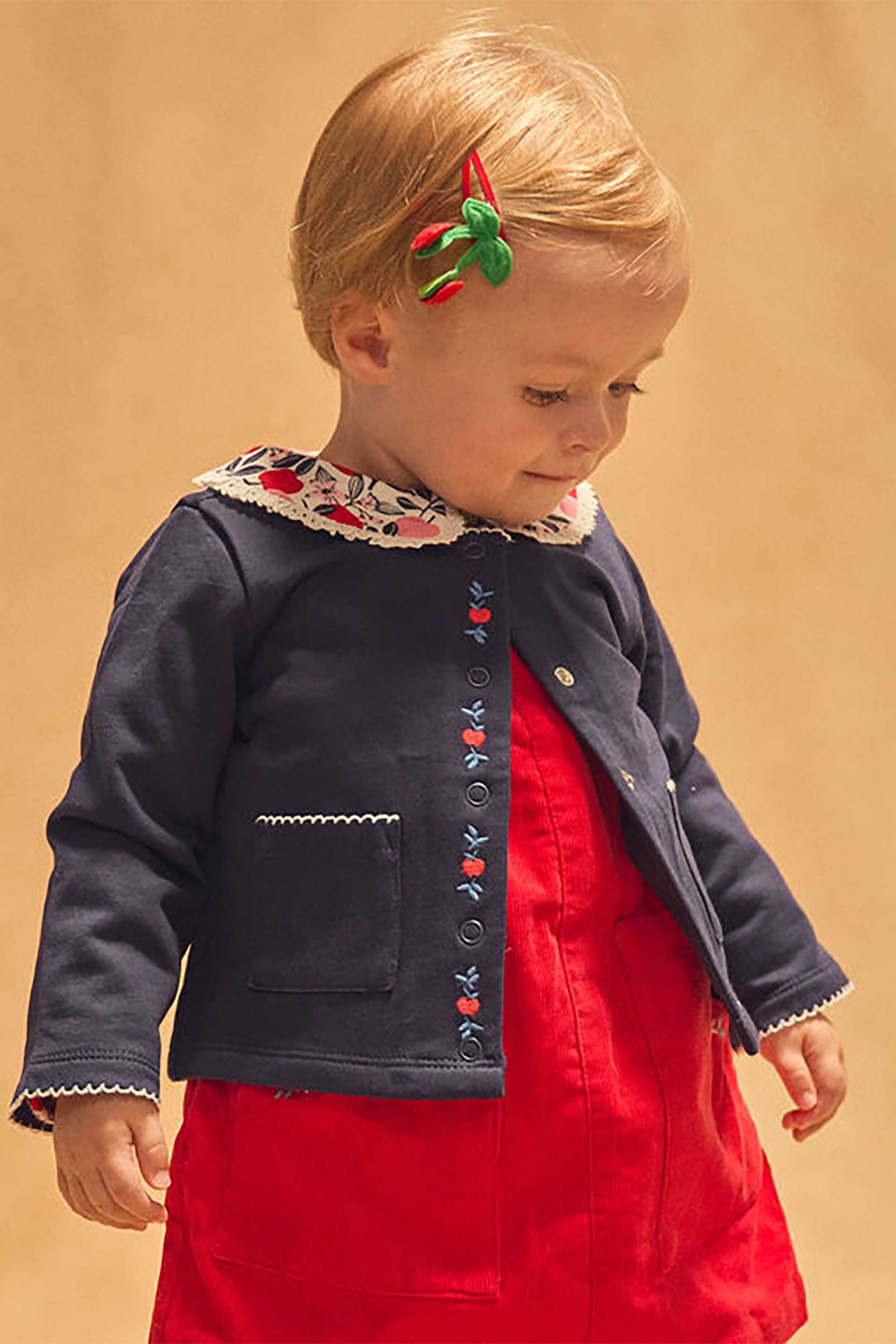 DPAM DPAM βρεφική ζακέτα με κεντήματα και contrast κυματιστή ραφή - 366242 Μπλε Σκούρο