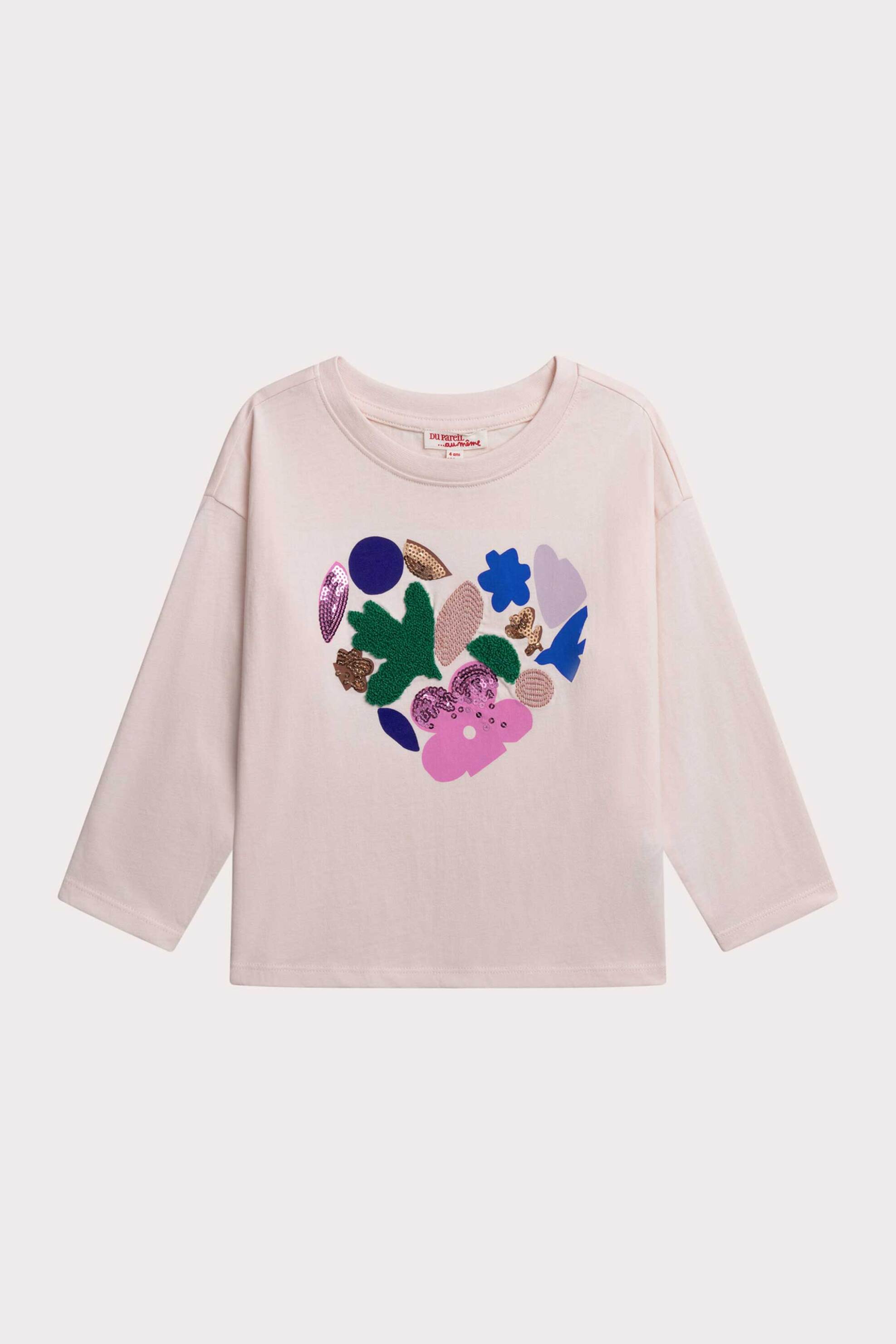 DPAM παιδική μακρυμάνικη μπλούζα με floral σχέδιο σε σχήμα καρδιάς - 366726 Εκρού